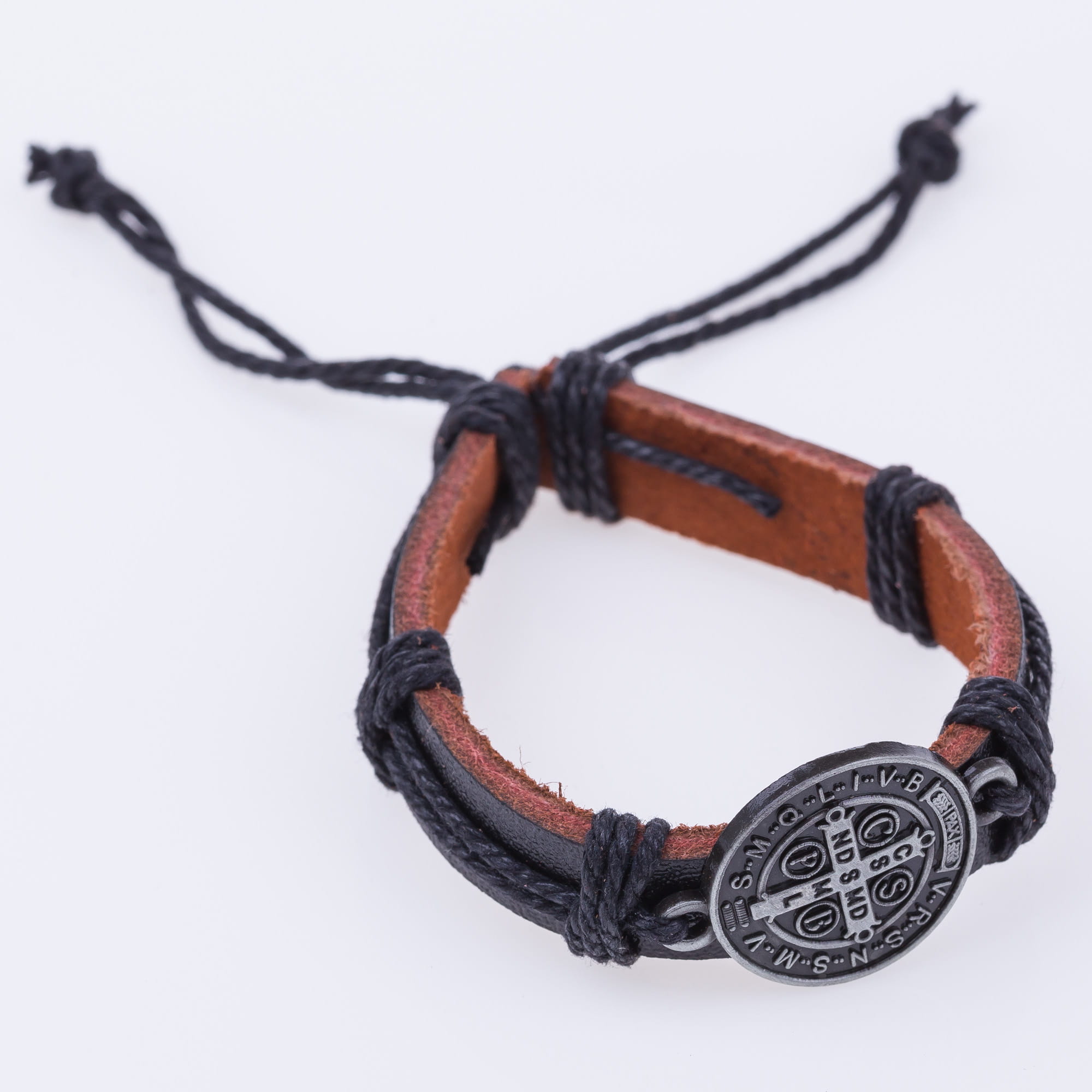 Leather bracelet with St. Benedict medal