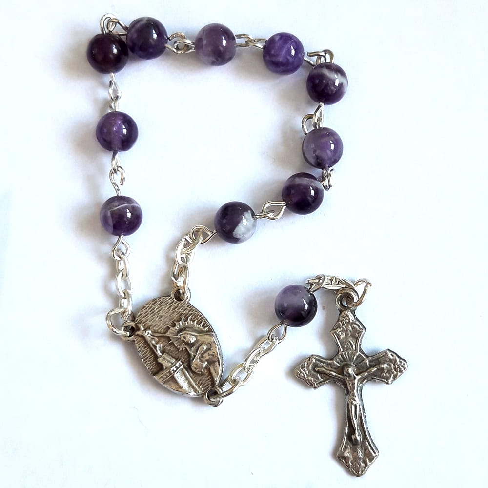 Purple amethyst one-decade rosary with St. Rita