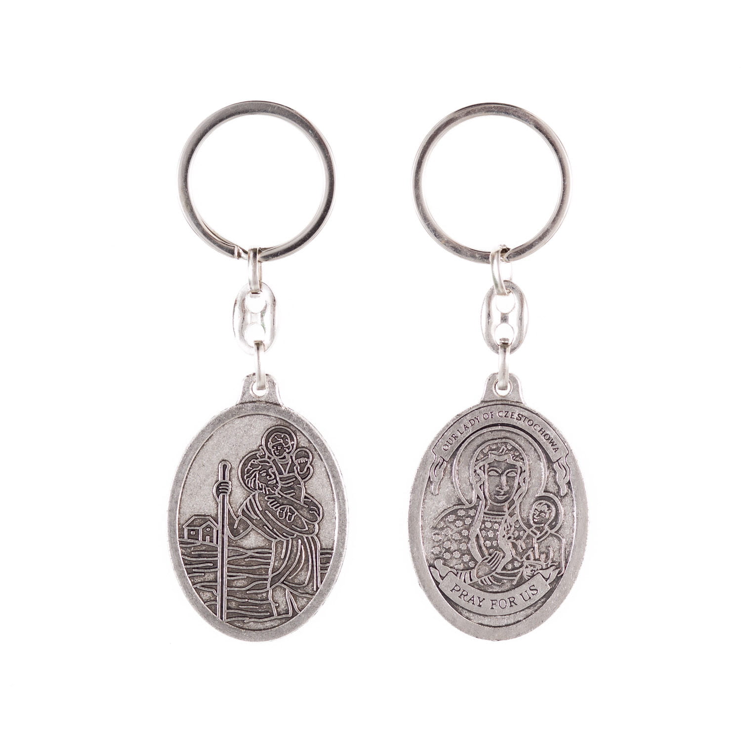 Metal keychain with St. Christopher and Our Lady of Czestochowa