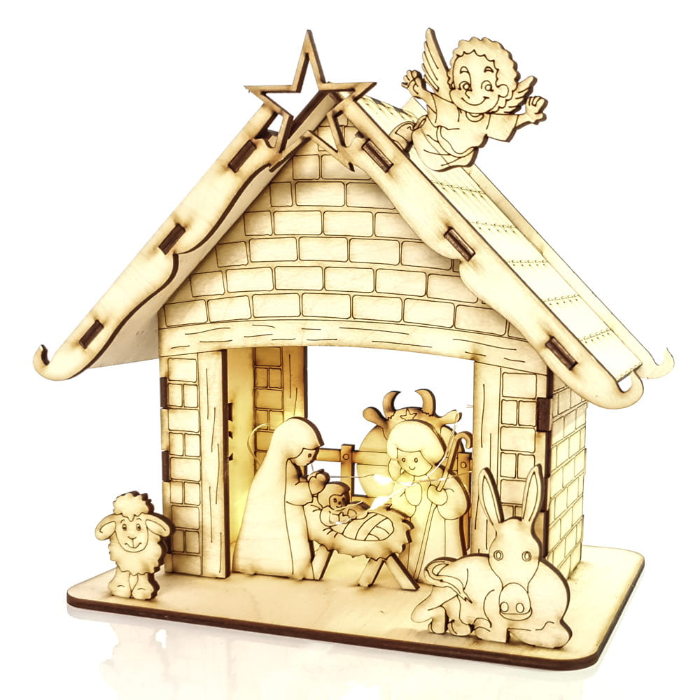 Duża szopka bożonarodzeniowa ze sklejki.