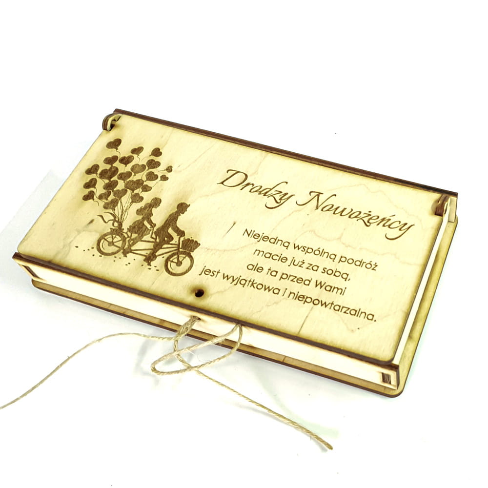 Pudełeczko Para na rowerze ze sklejki na ślub