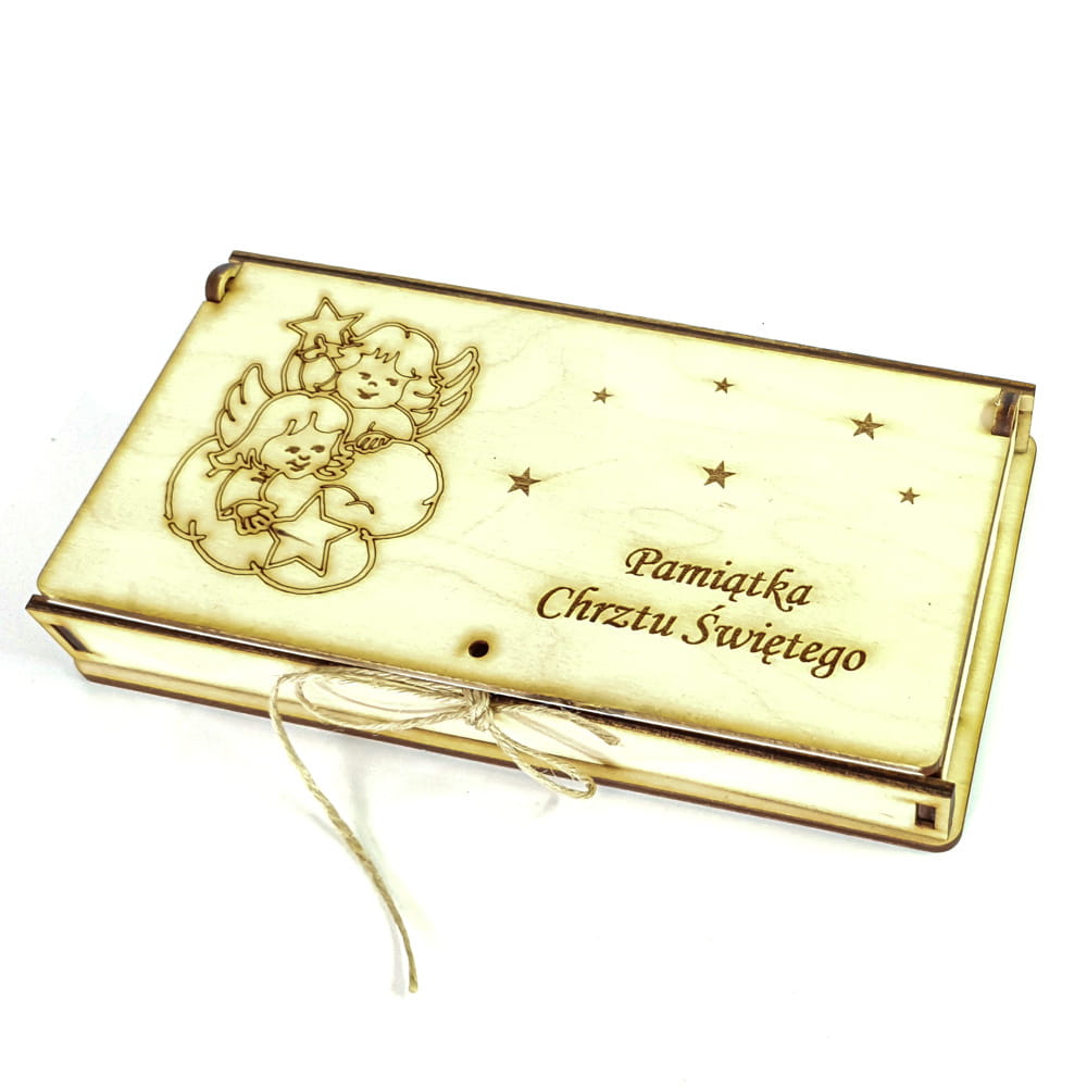 Pudełeczko aniołki ze sklejki na Chrzest Św.