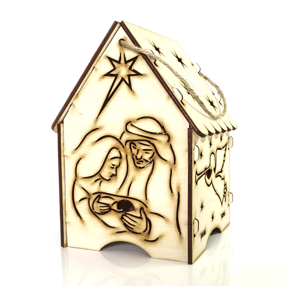 Duzy lampion adwentowy ze Świętą Rodziną ze sklejki