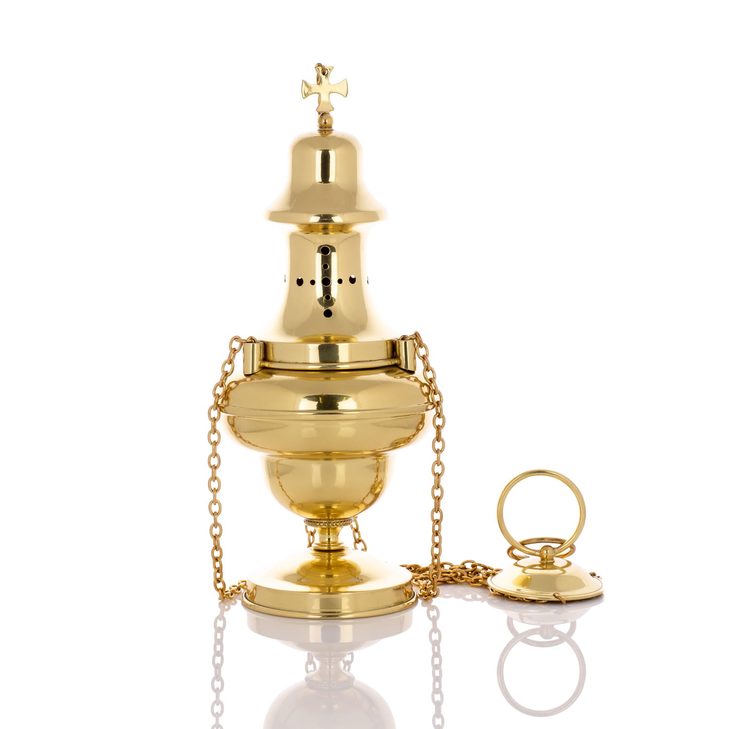 Brass thurible with cross, 28cm