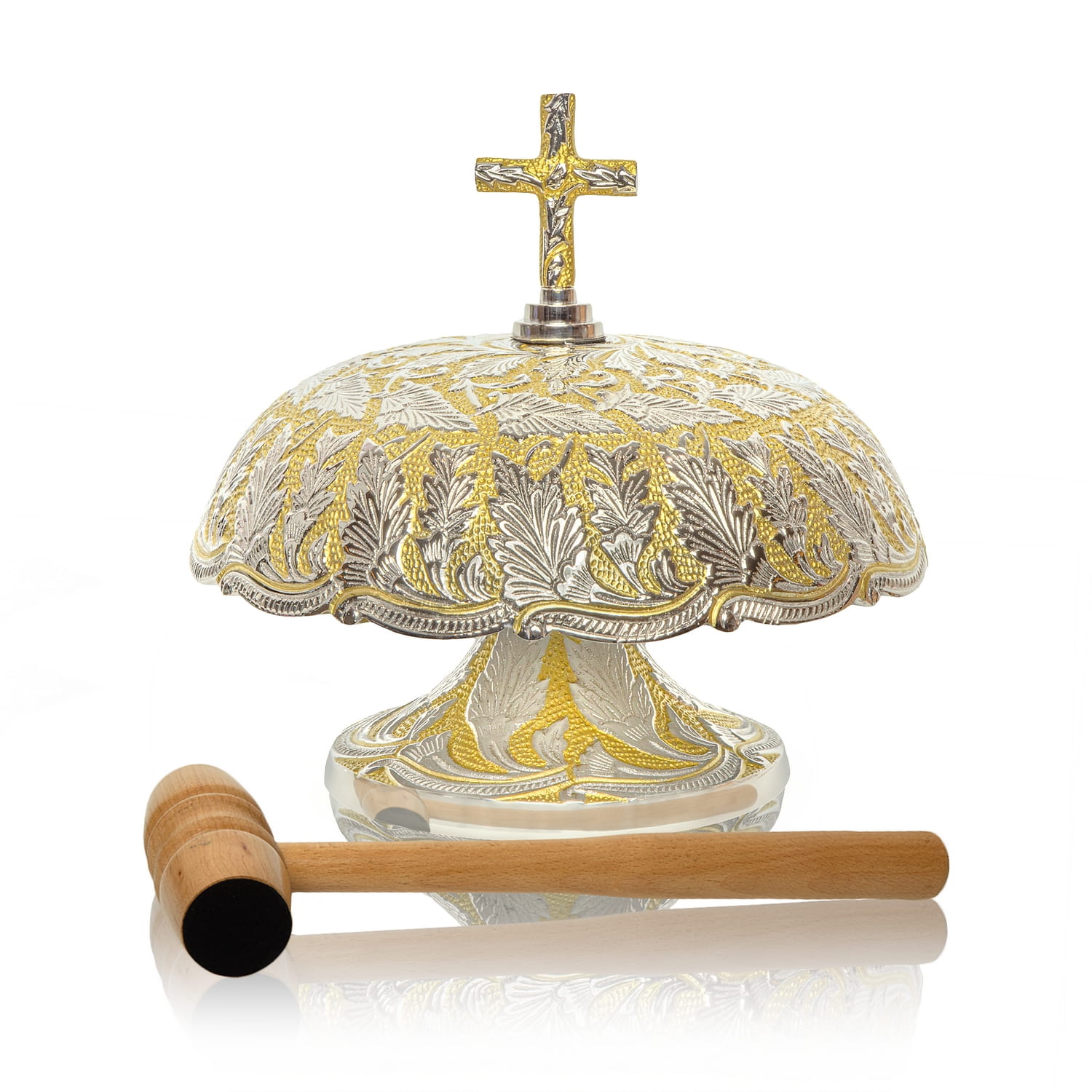 Zdobiony gong mszalny mosiężny