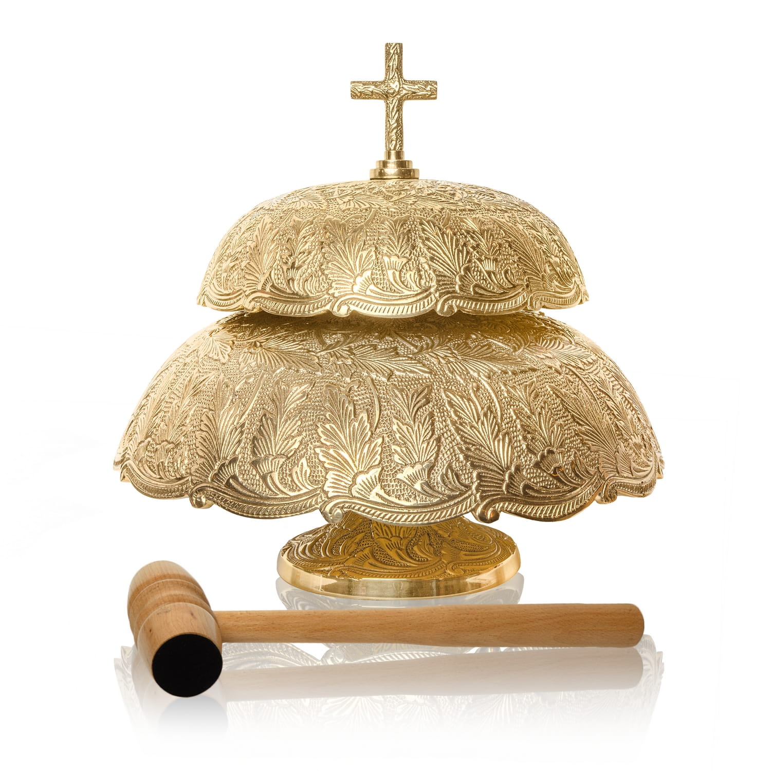 Decorated brass double mass gong