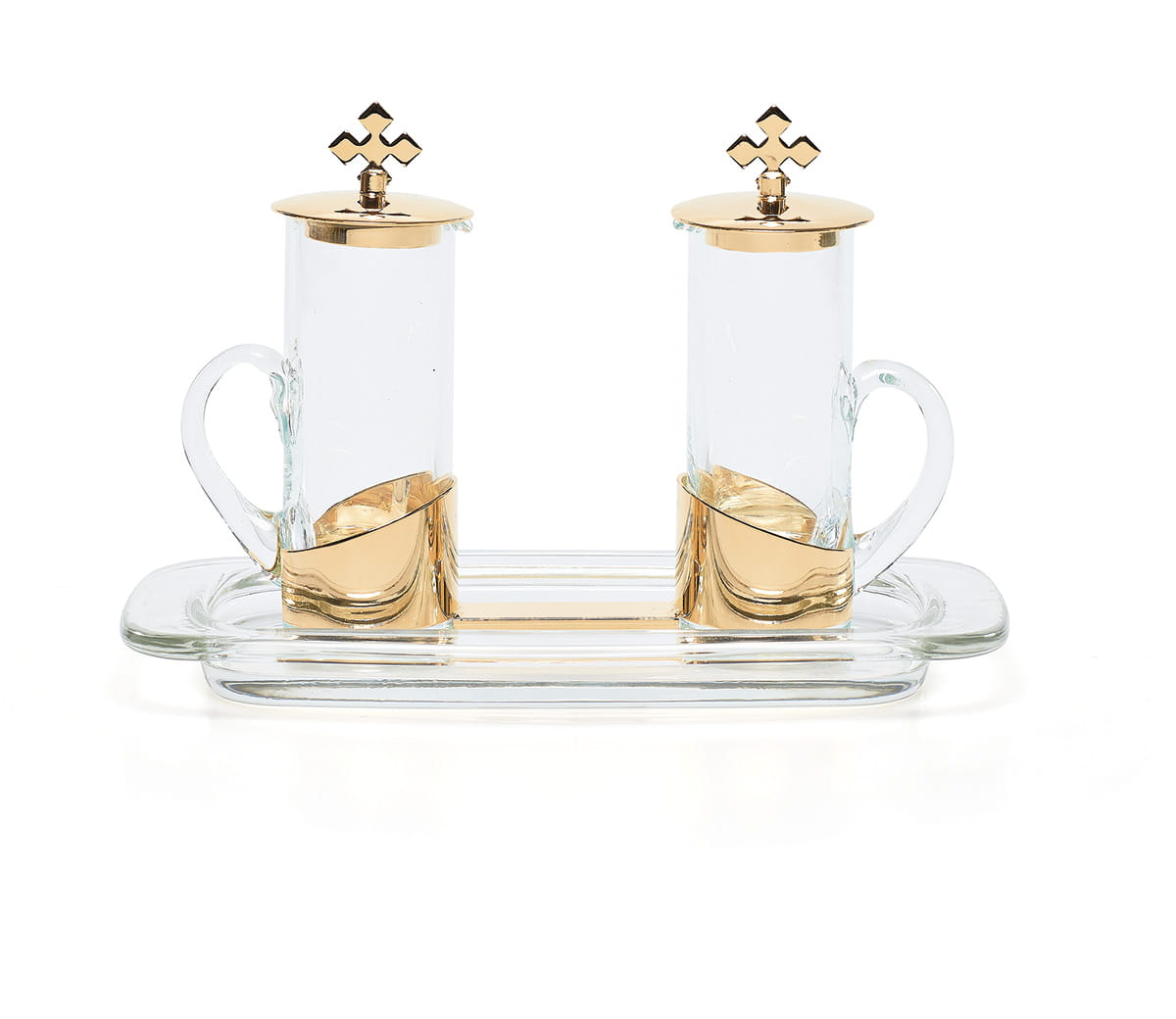 Wine and water ampoules, glass set with tray