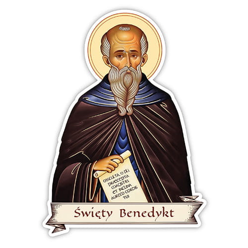 Religious sticker with the image of St. Benedict of Nursia