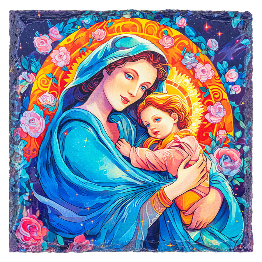 Obrazek Religijny na Granitowej Płytce: Matka Boska z Dzieciątkiem