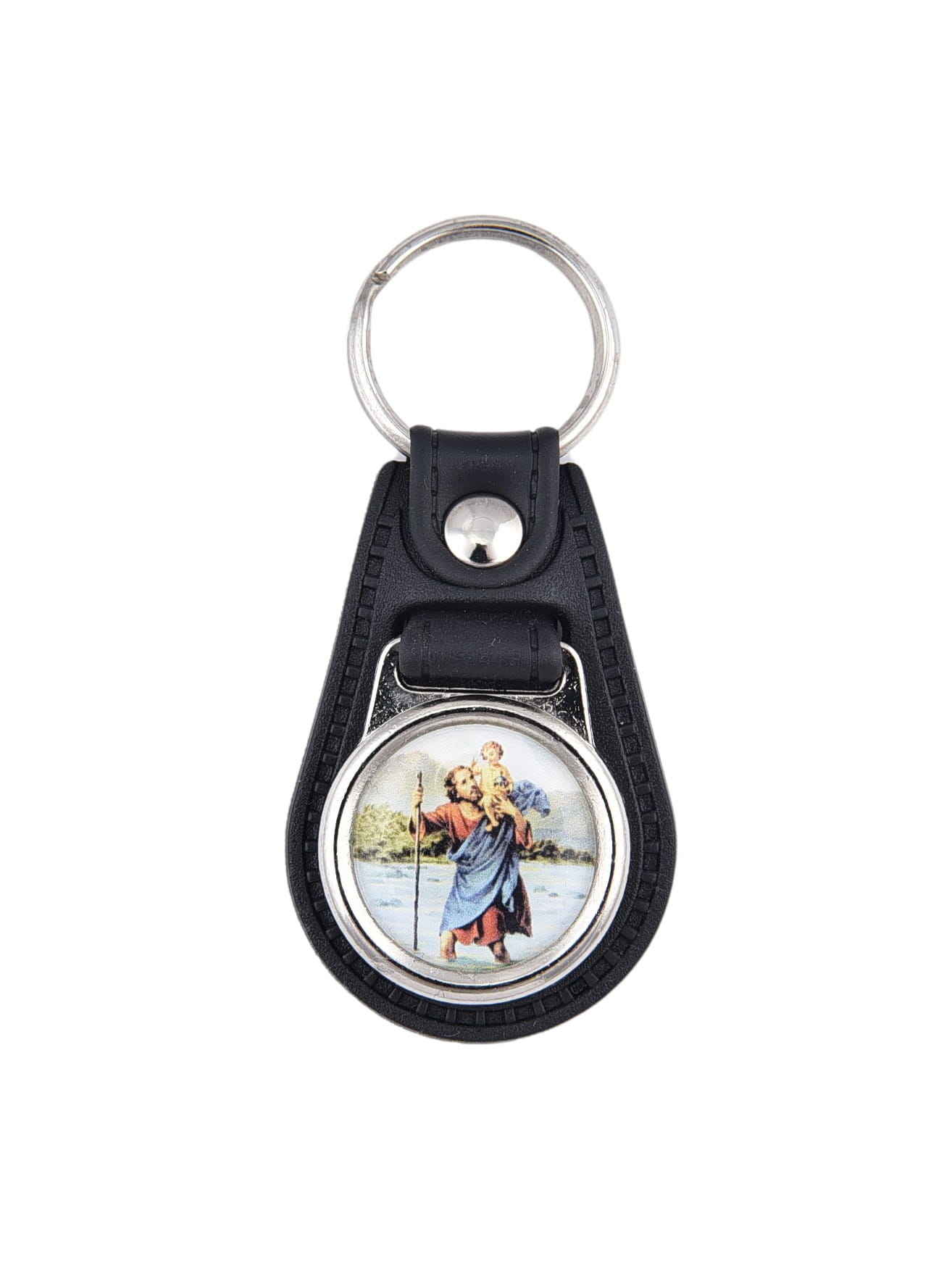 Brelok ze świętym Krzysztofem z ekoskóry