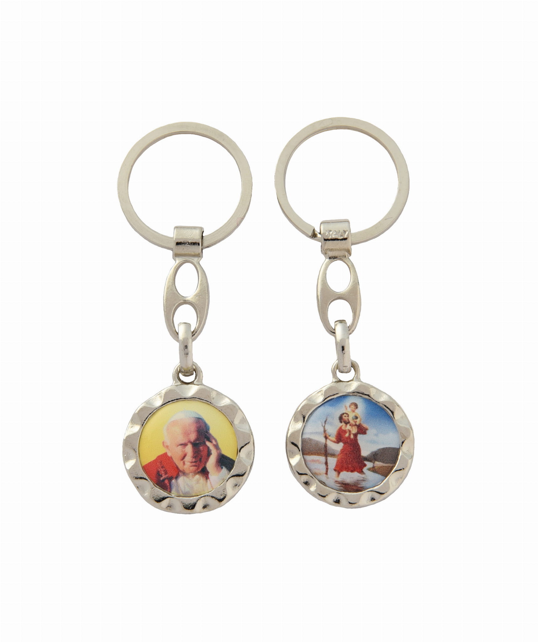 Metal Keychain with Saint Christopher and Saint John Paul II
