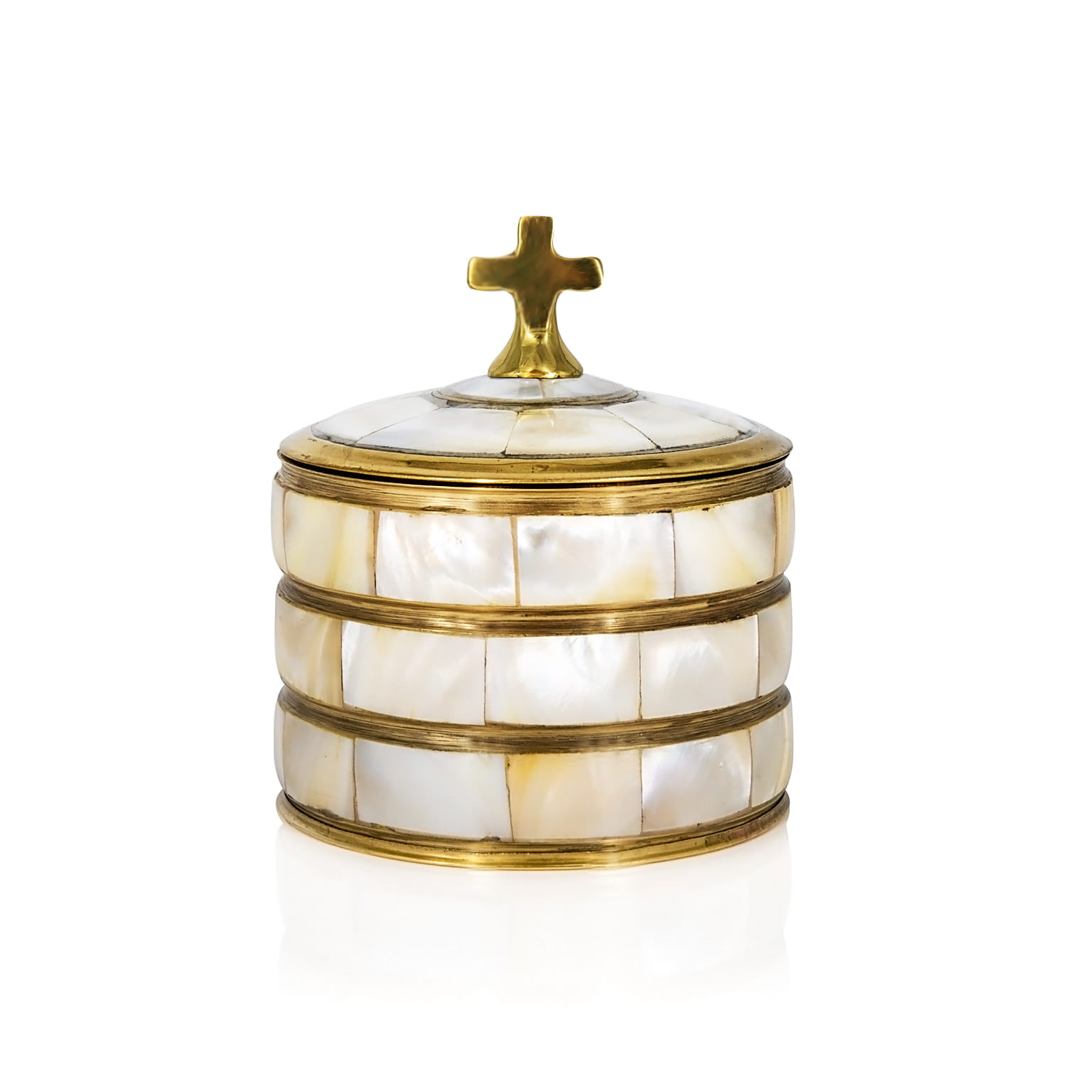 Pojemnik mosiężny na komunikanty, perłowy