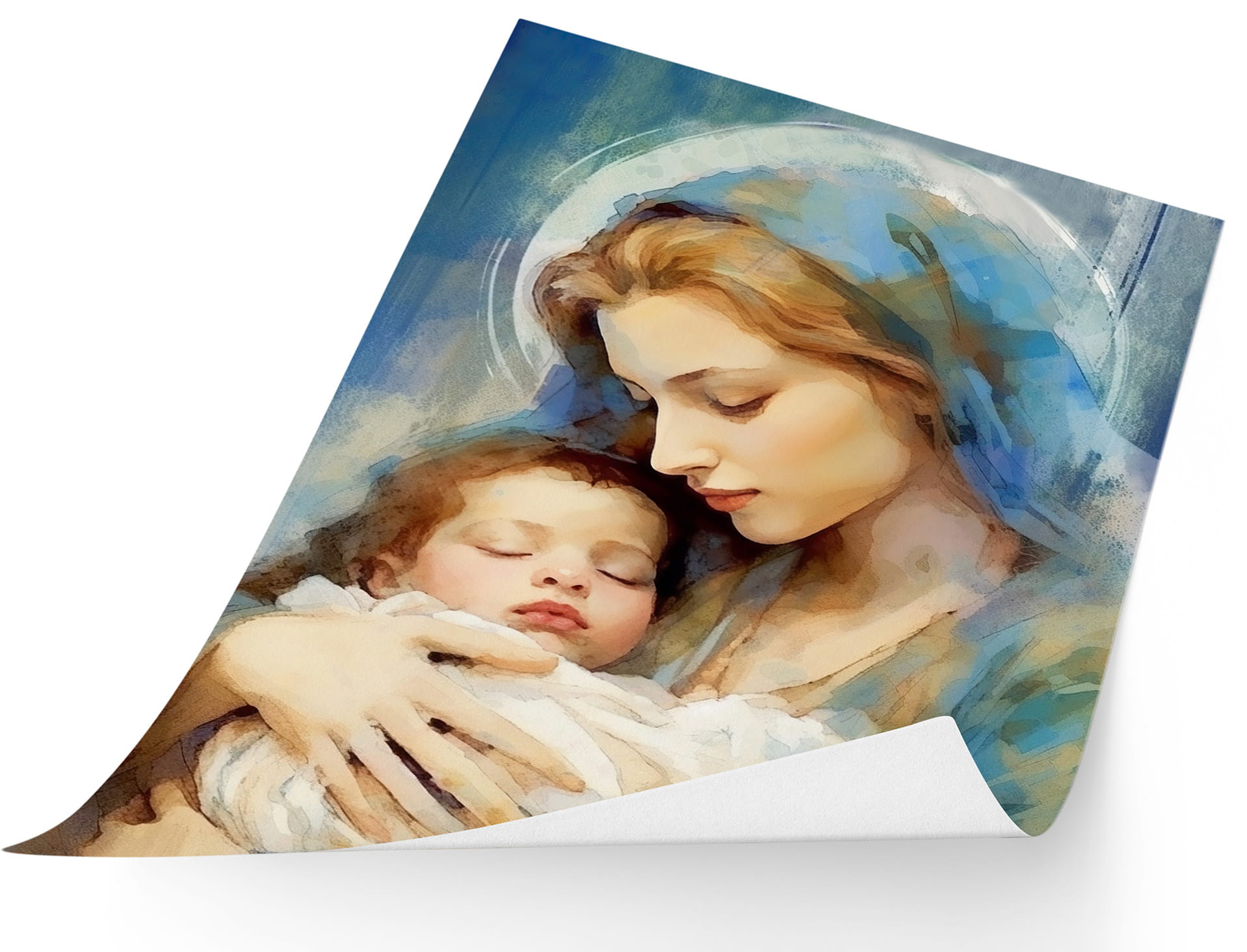 Muttergottes mit Kind – modernes religiöses Poster (Aquarell)