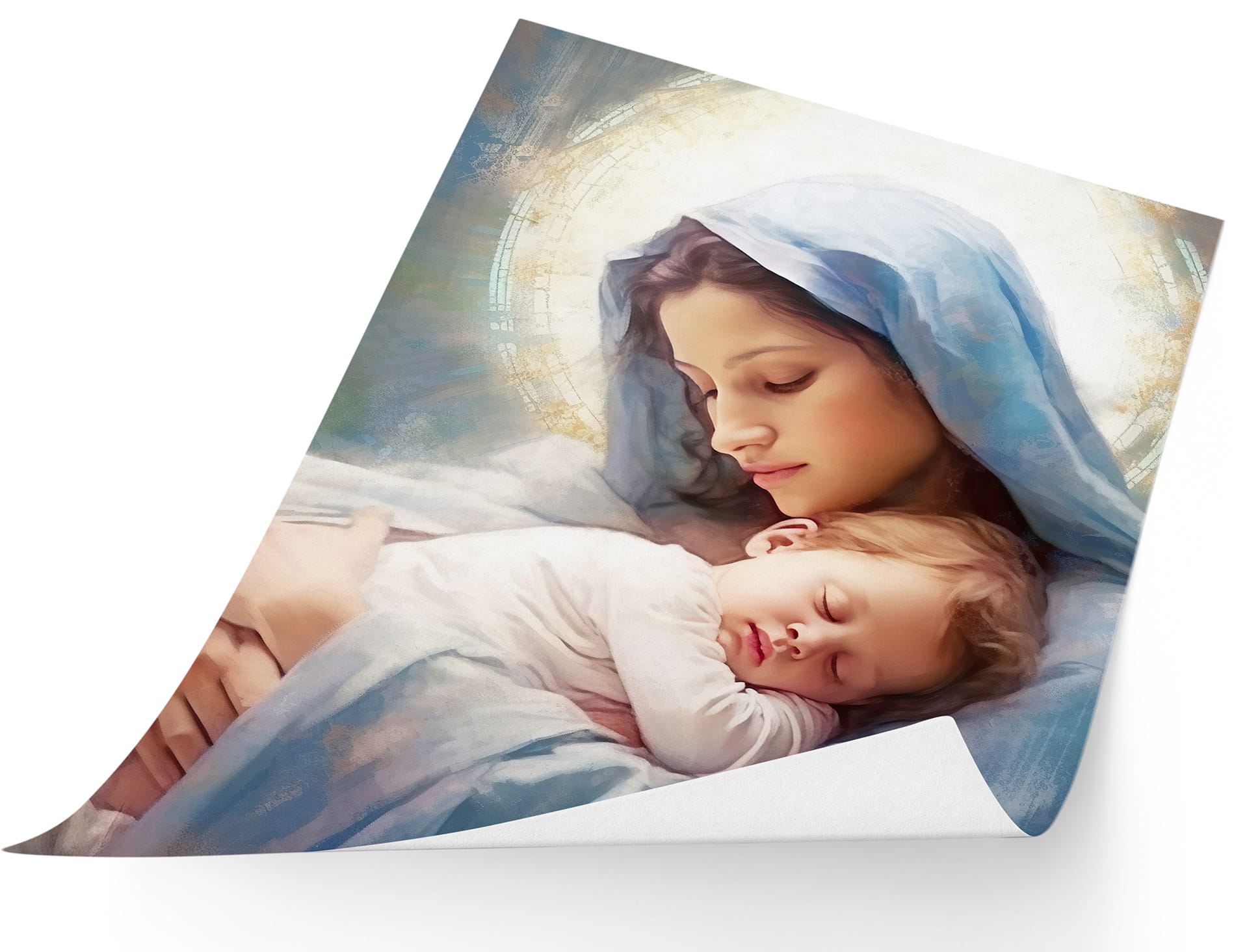 Virgin Mary with Child – Religious Poster, Pastel Artwork