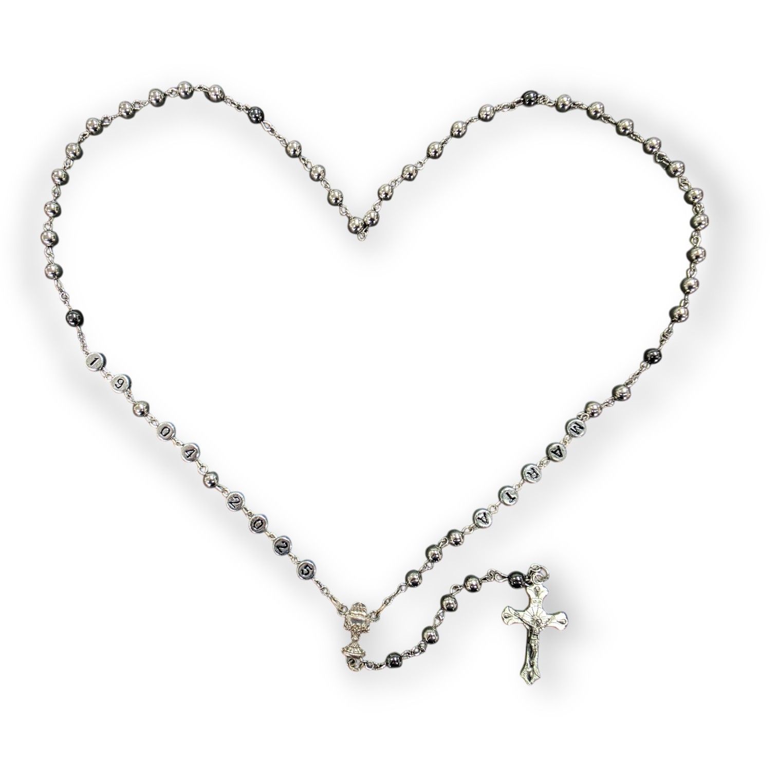 Personalized Metal Rosary – Name & Date | Chalice Centerpiece
