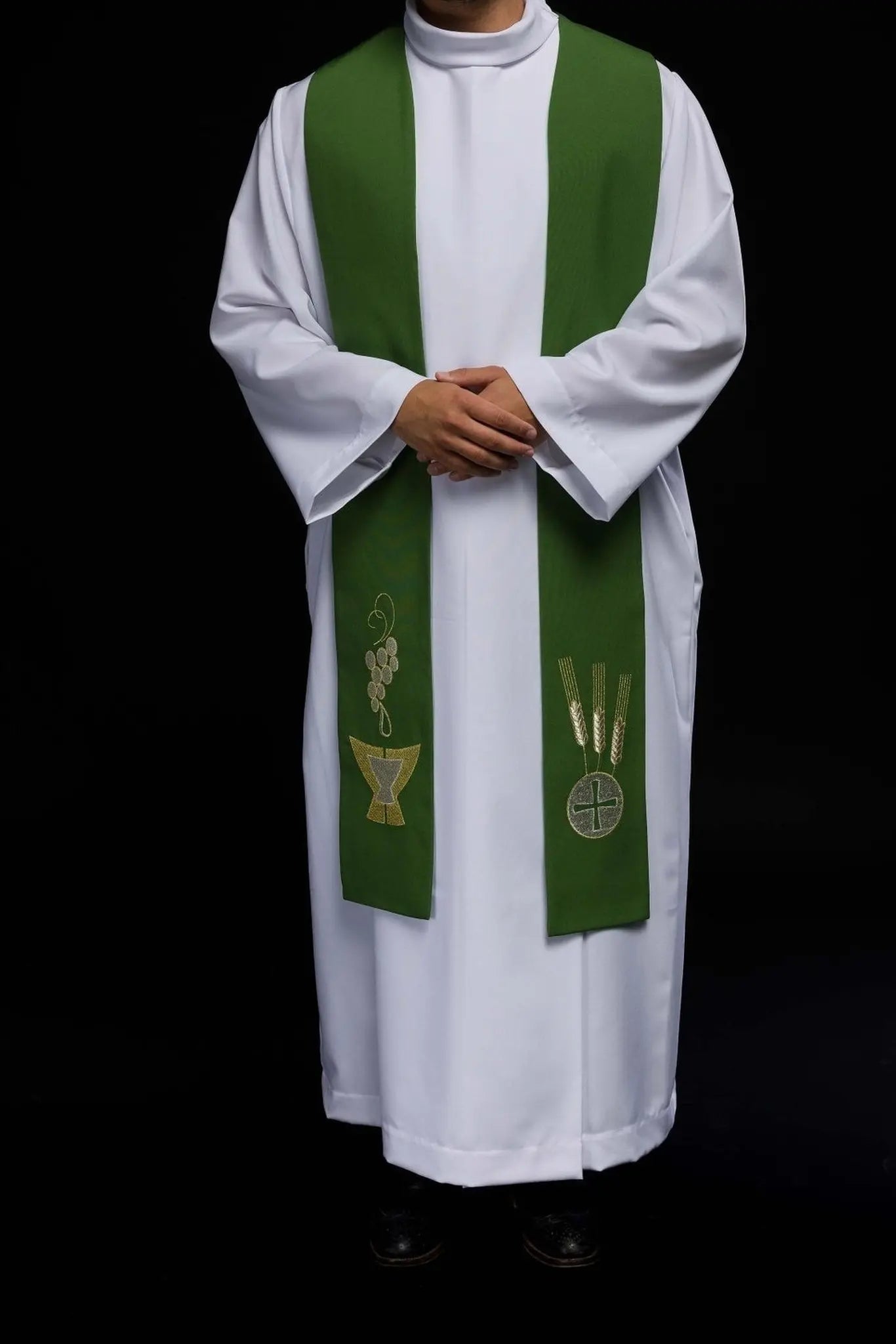 Stuła kapłańska zielona z haftem eucharystycznym