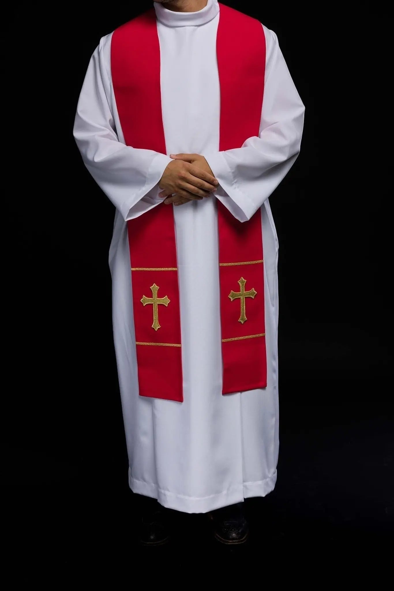 Stuła liturgiczna czerwona z haftem krzyża