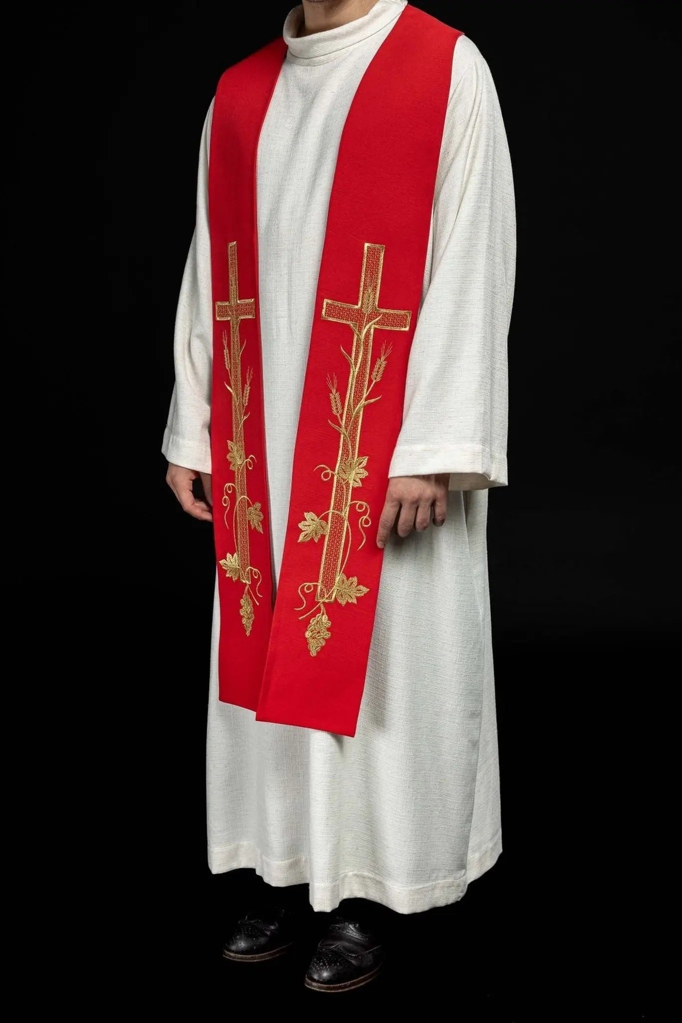 Stuła liturgiczna czerwona z haftem krzyża