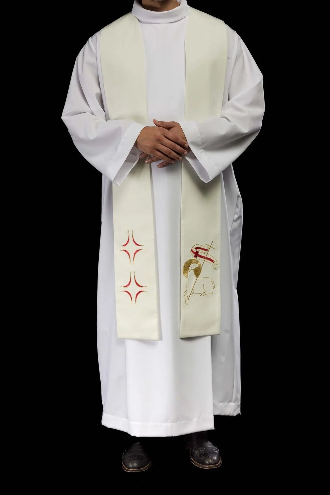 Stuła liturgiczna ecru z haftem Baranka Paschalnego