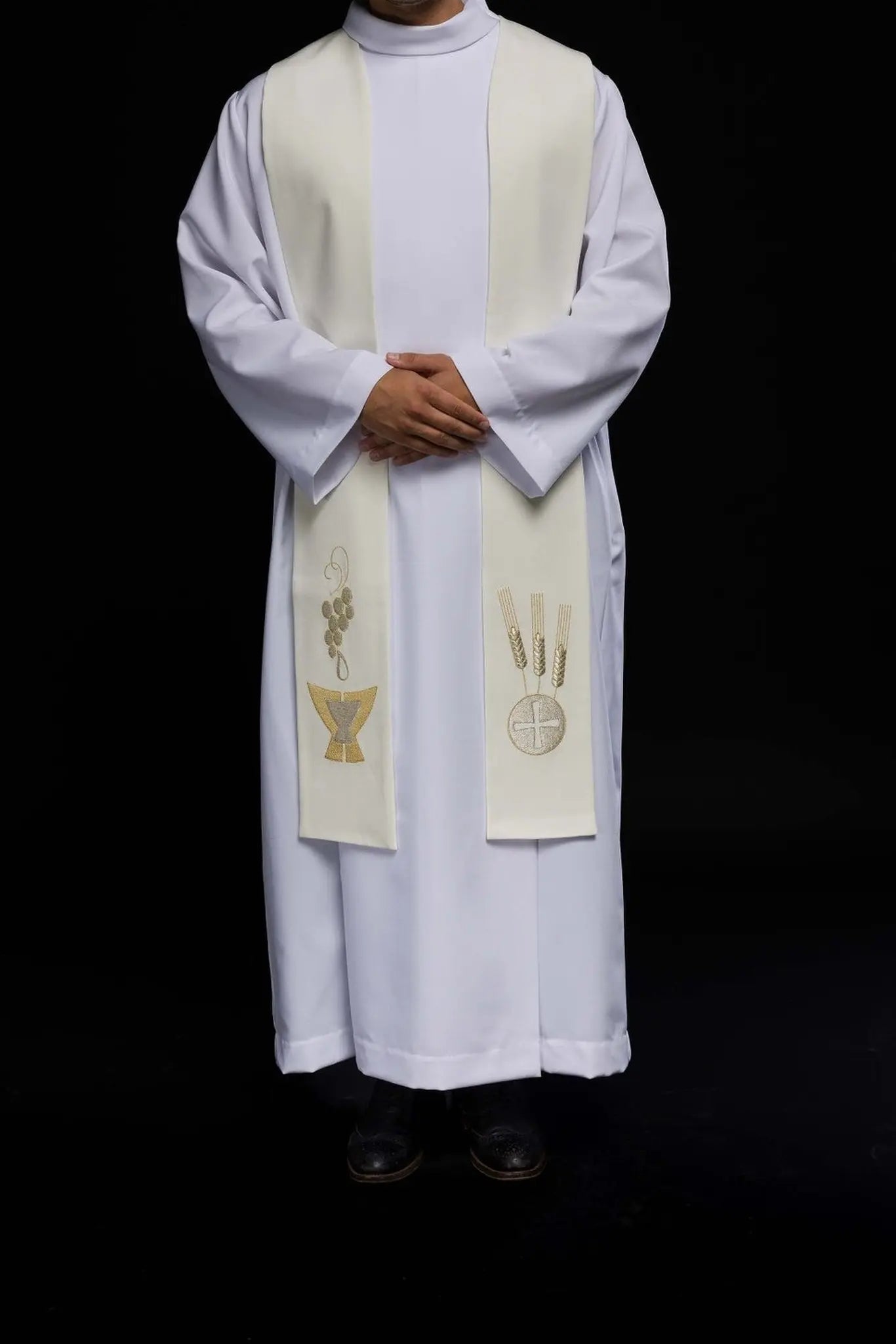 Stuła liturgiczna ecru z haftem eucharystycznym