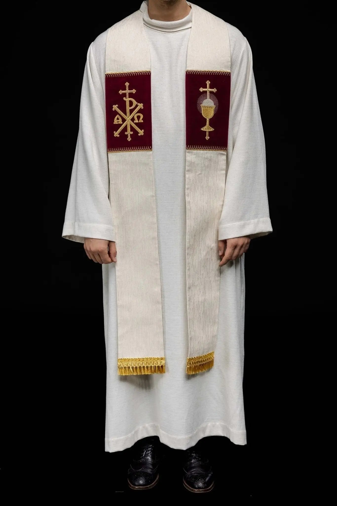 Stuła liturgiczna ecru z haftem PAX