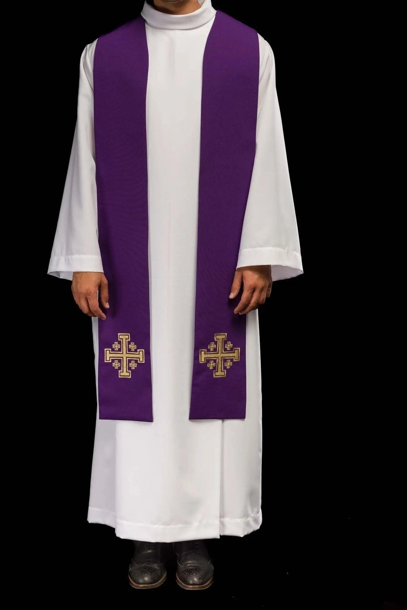 Stuła liturgiczna fioletowa z haftem krzyża