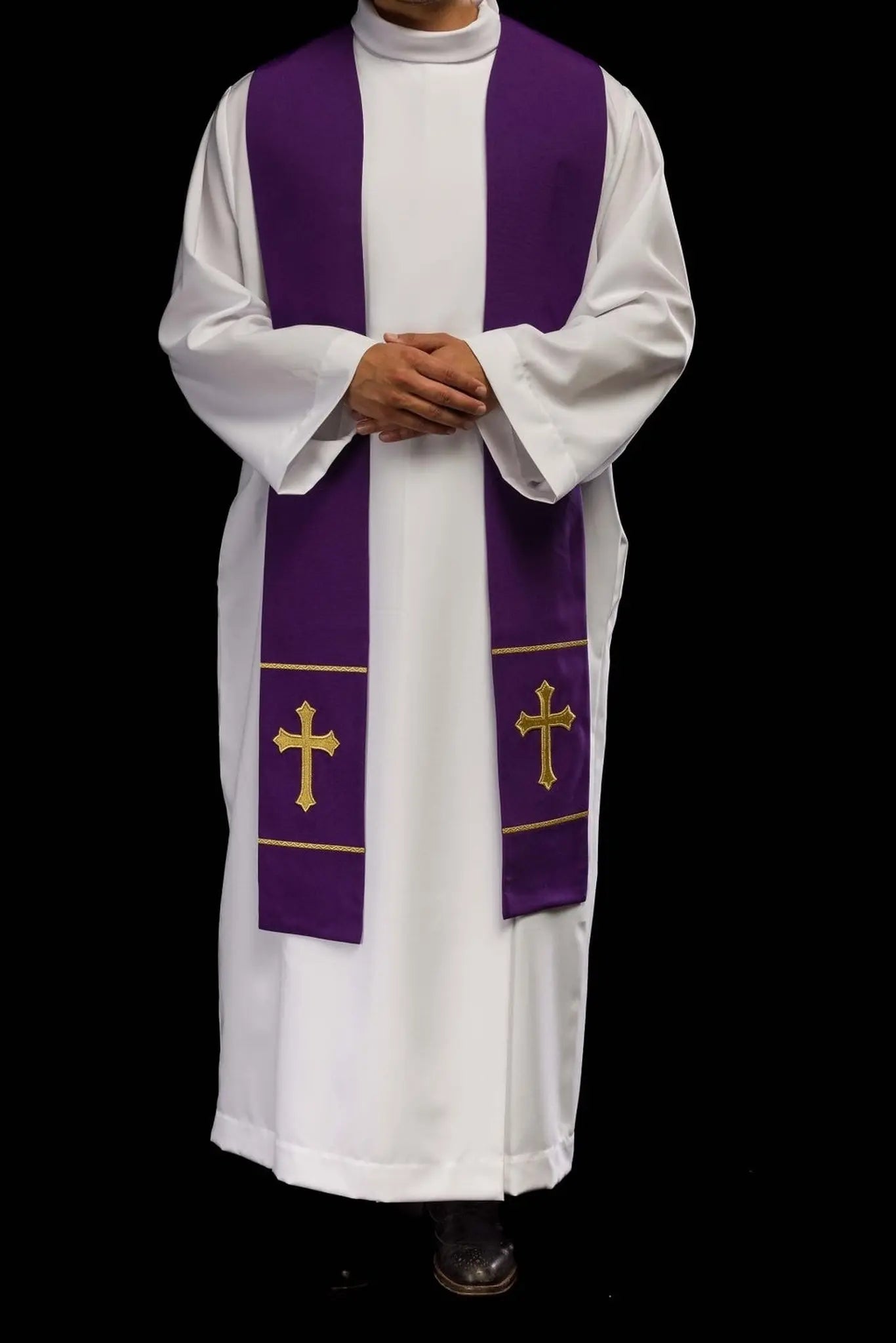 Stuła liturgiczna fioletowa z haftem krzyża