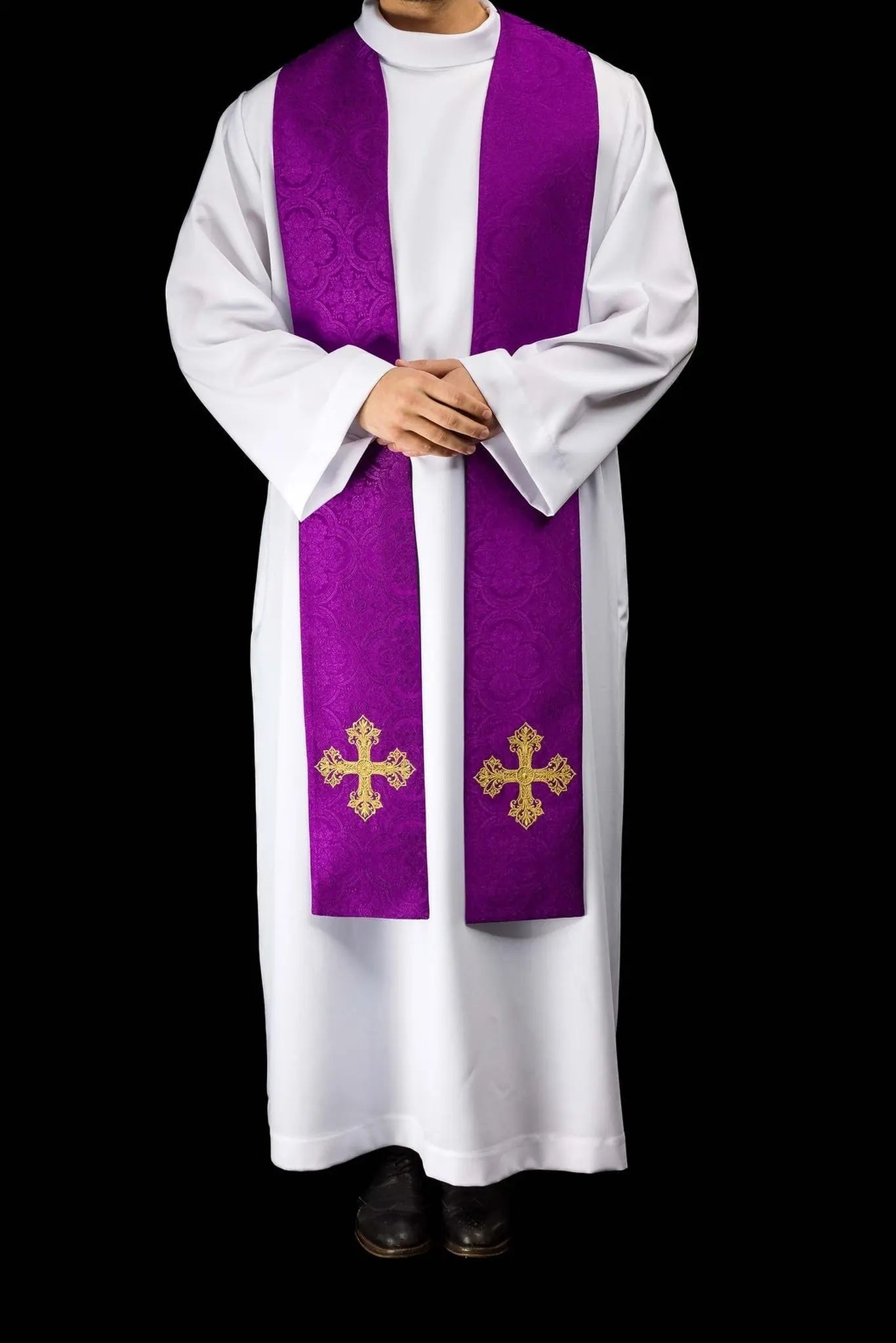 Stuła liturgiczna fioletowa z haftem krzyża
