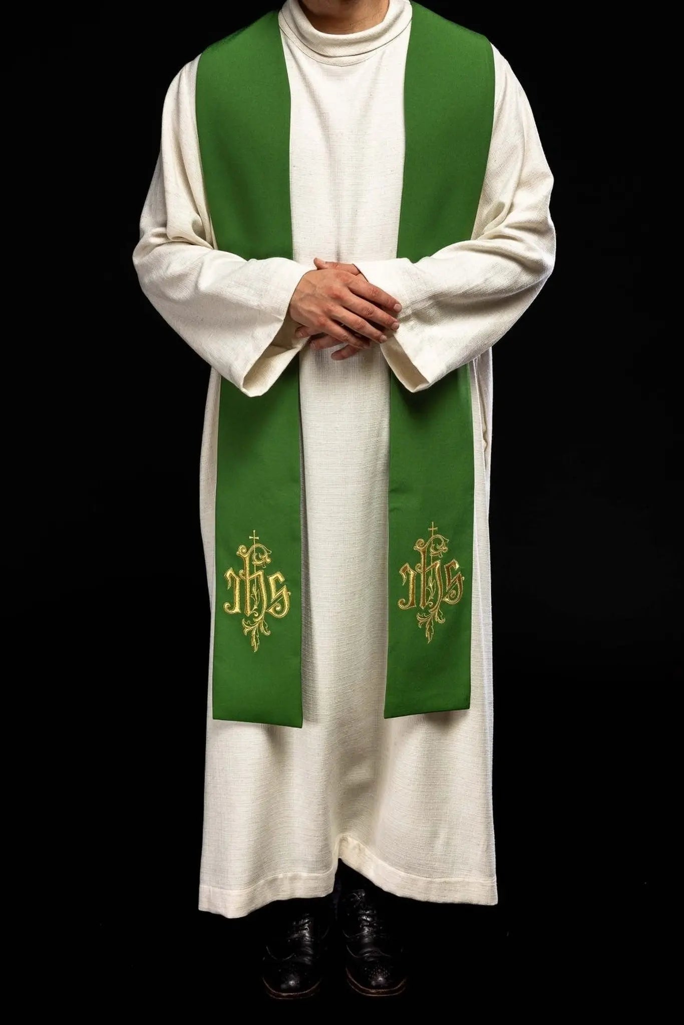 Stuła liturgiczna zielona z haftem IHS