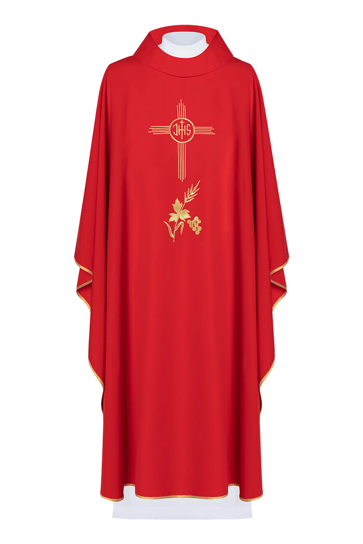 Czerwony ornat liturgiczny haftowany motywem IHS
