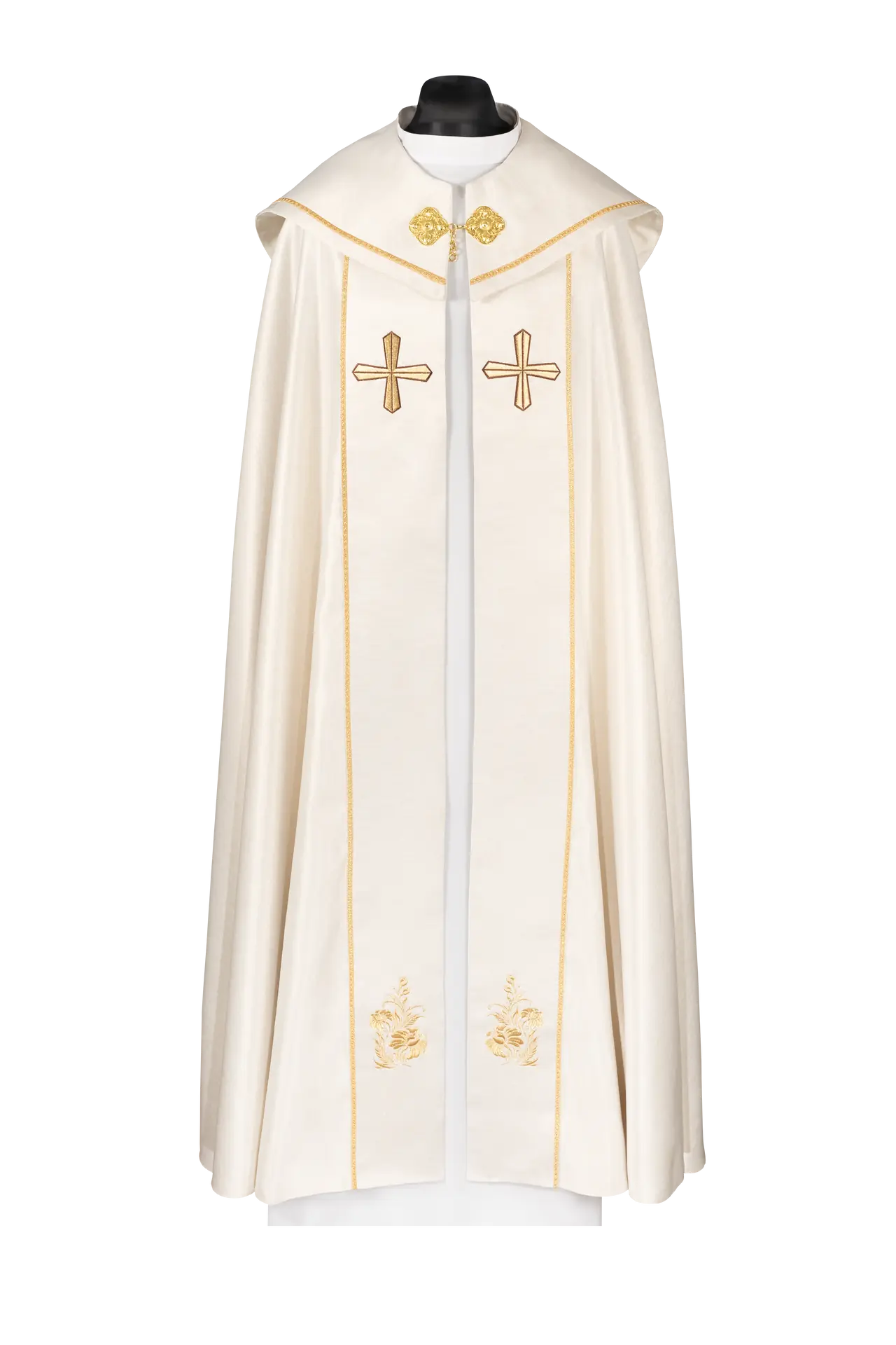 Kapa liturgiczna ecru z haftowanym krzyżem – widok główny