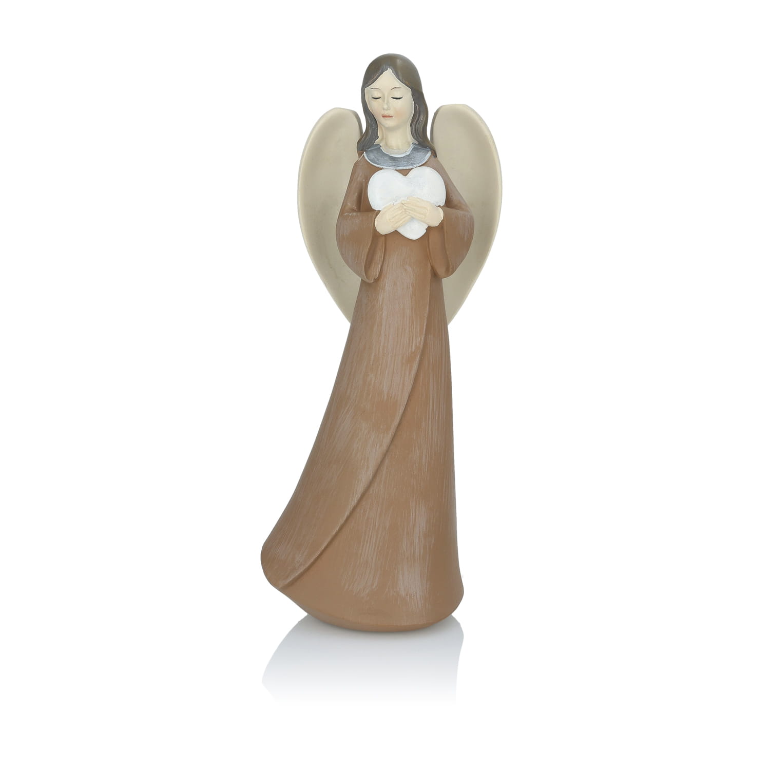 Anioł z sercem Favola 23 cm - figurka w brązowej sukni - przód