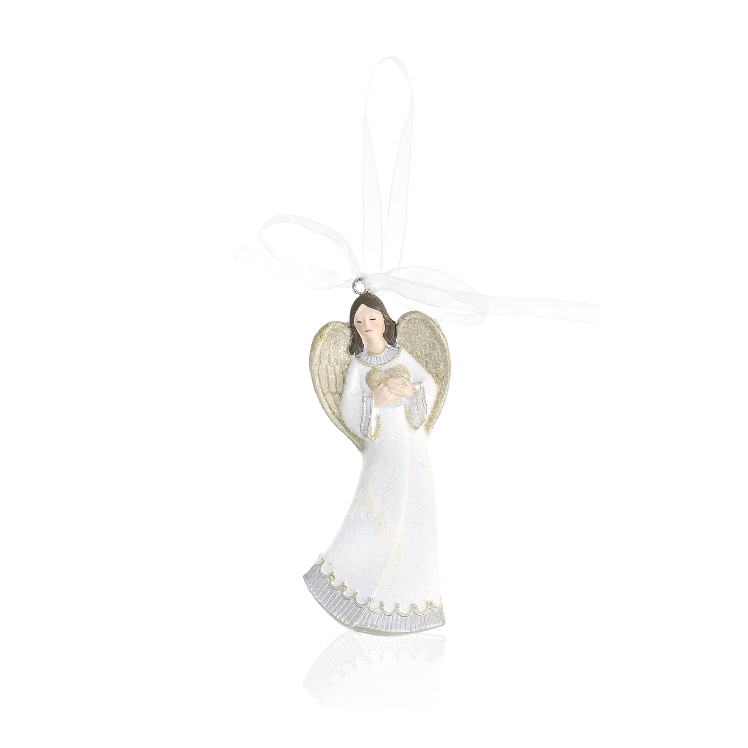 Aniołek Favola 11 cm - biała zawieszka na choinkę - przód zawieszki