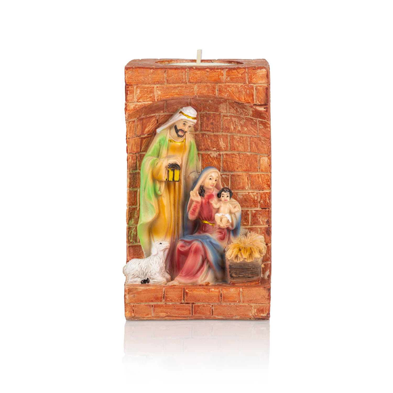 Świecznik ze Świętą Rodziną Classic 12 cm - ceglaste tło - widok główny