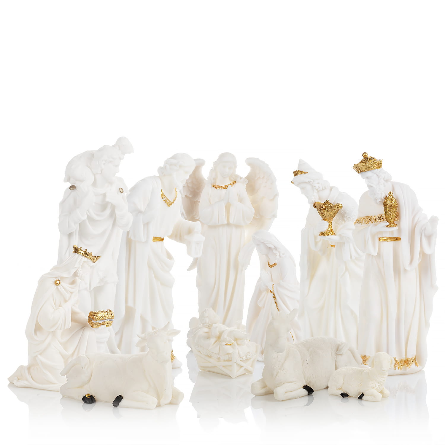 Biało-złocista szopka Classic 30 cm - zestaw figur - widok główny
