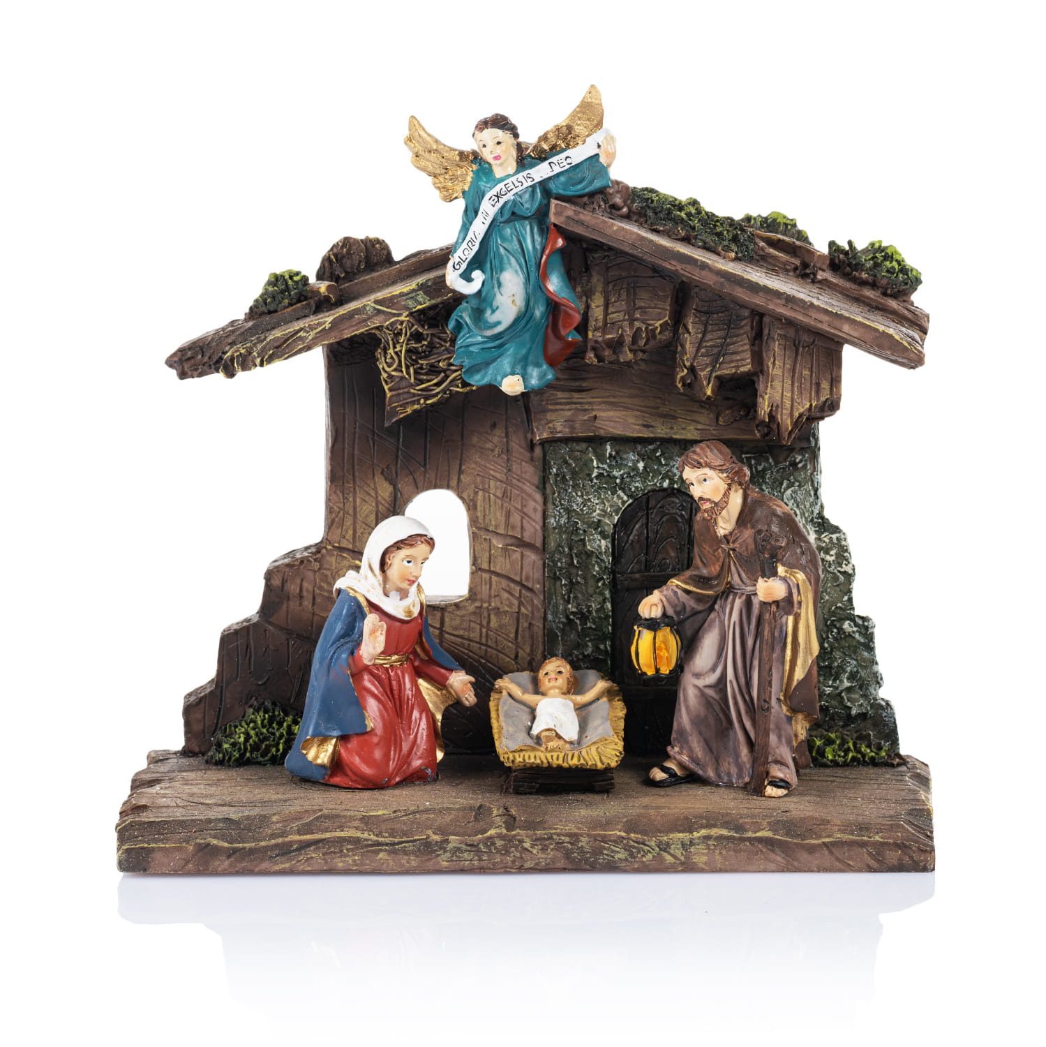 Szopka ze Świętą Rodziną i aniołem Classic 15 cm - widok główny