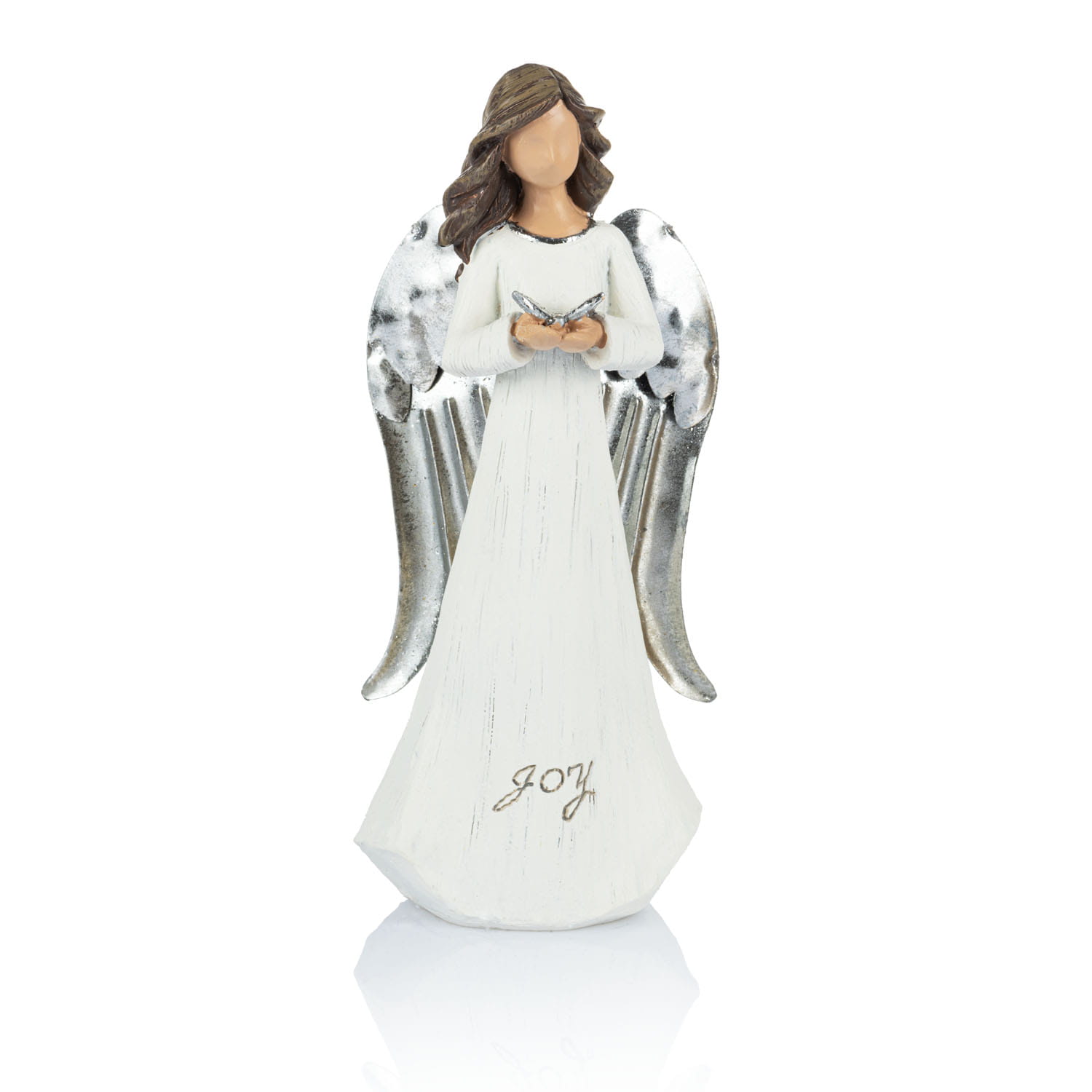 Anioł z ptakiem Joy 20 cm - srebrzyste skrzydła - widok główny
