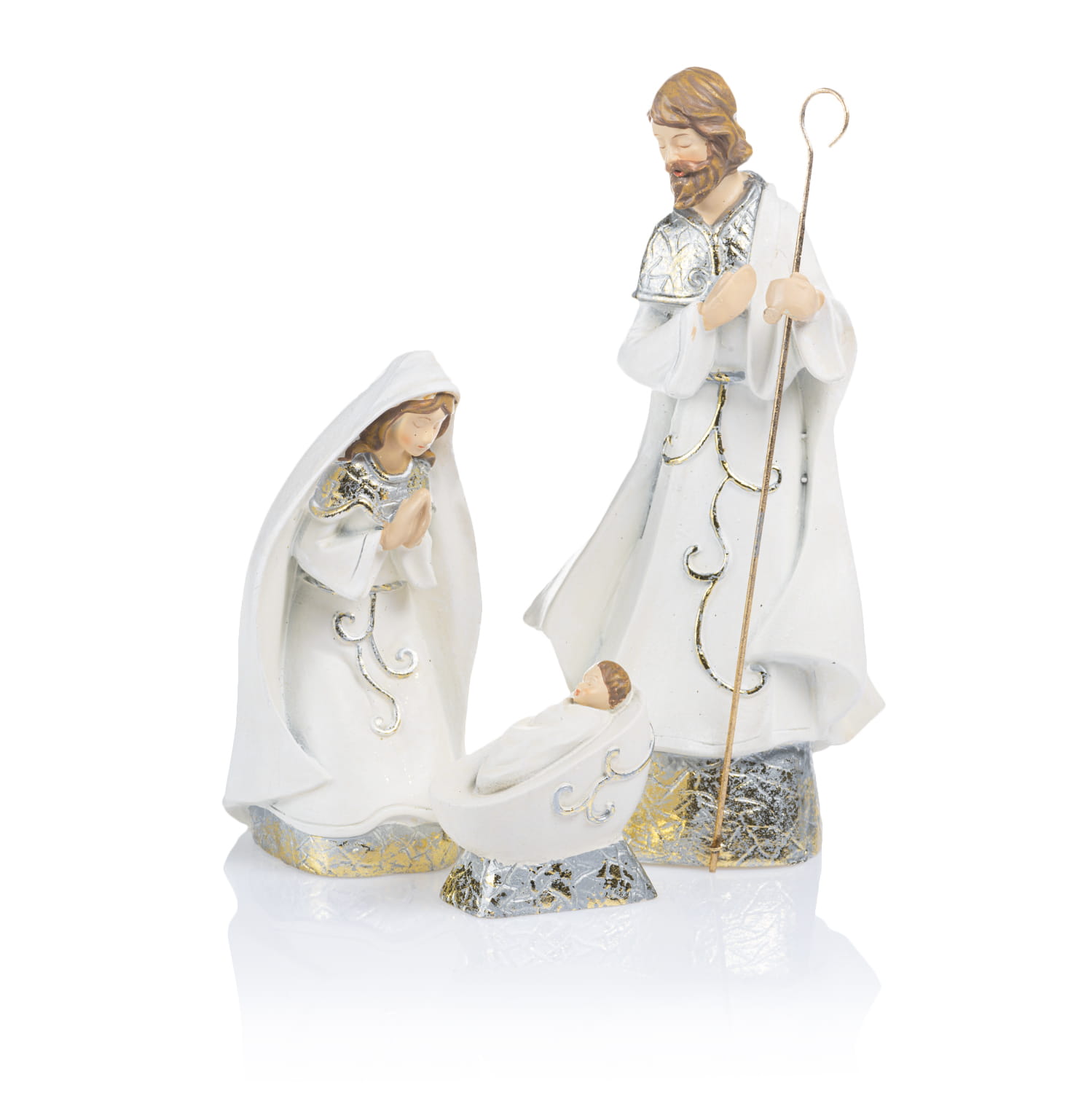 Święta Rodzina Decorato 15 cm - biało-złocisty komplet - widok główny