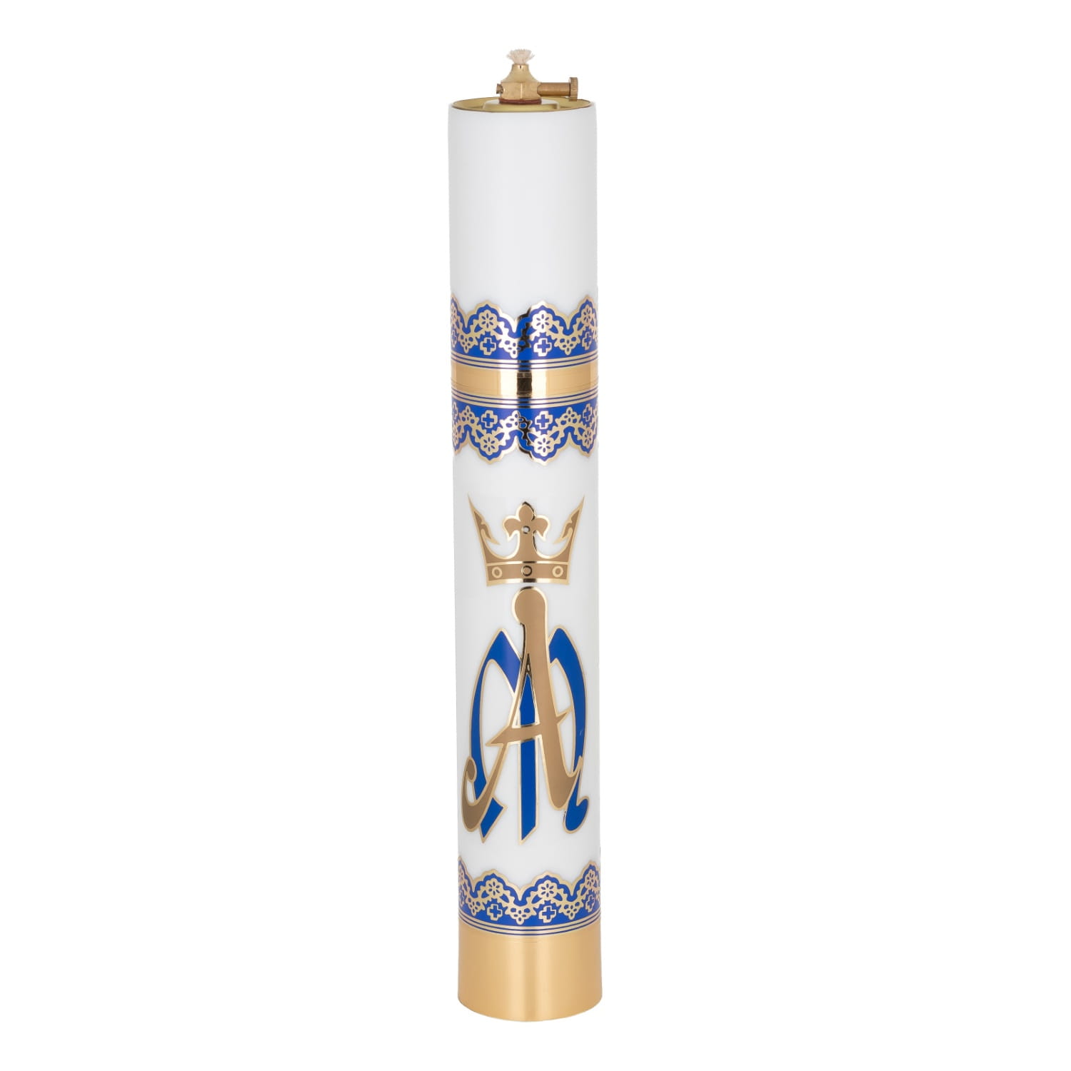 Świeca olejowa biała z emblematem maryjnym 40 × 6,3 cm - widok produktu