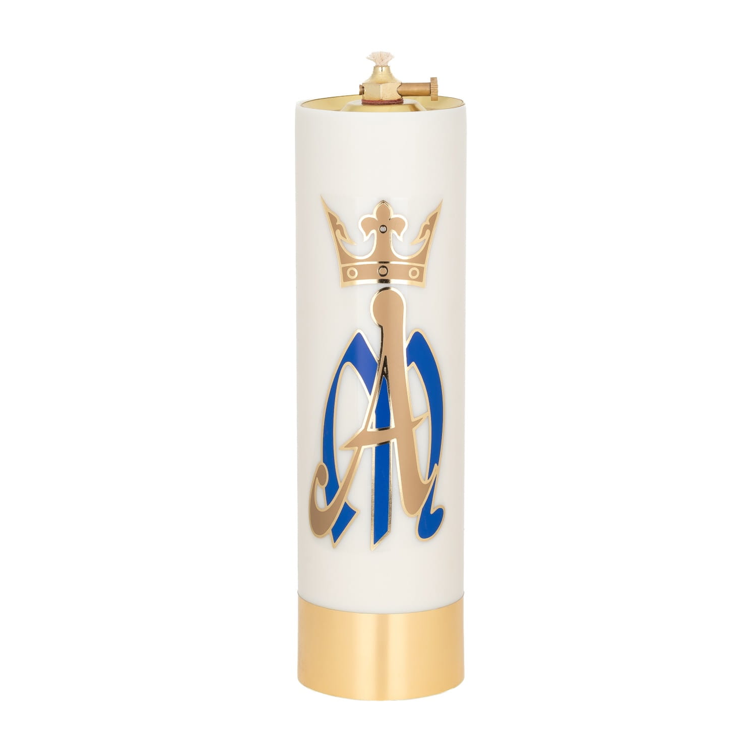 Świeca olejowa ecru z emblematem maryjnym 26 × 7,5 cm - widok produktu