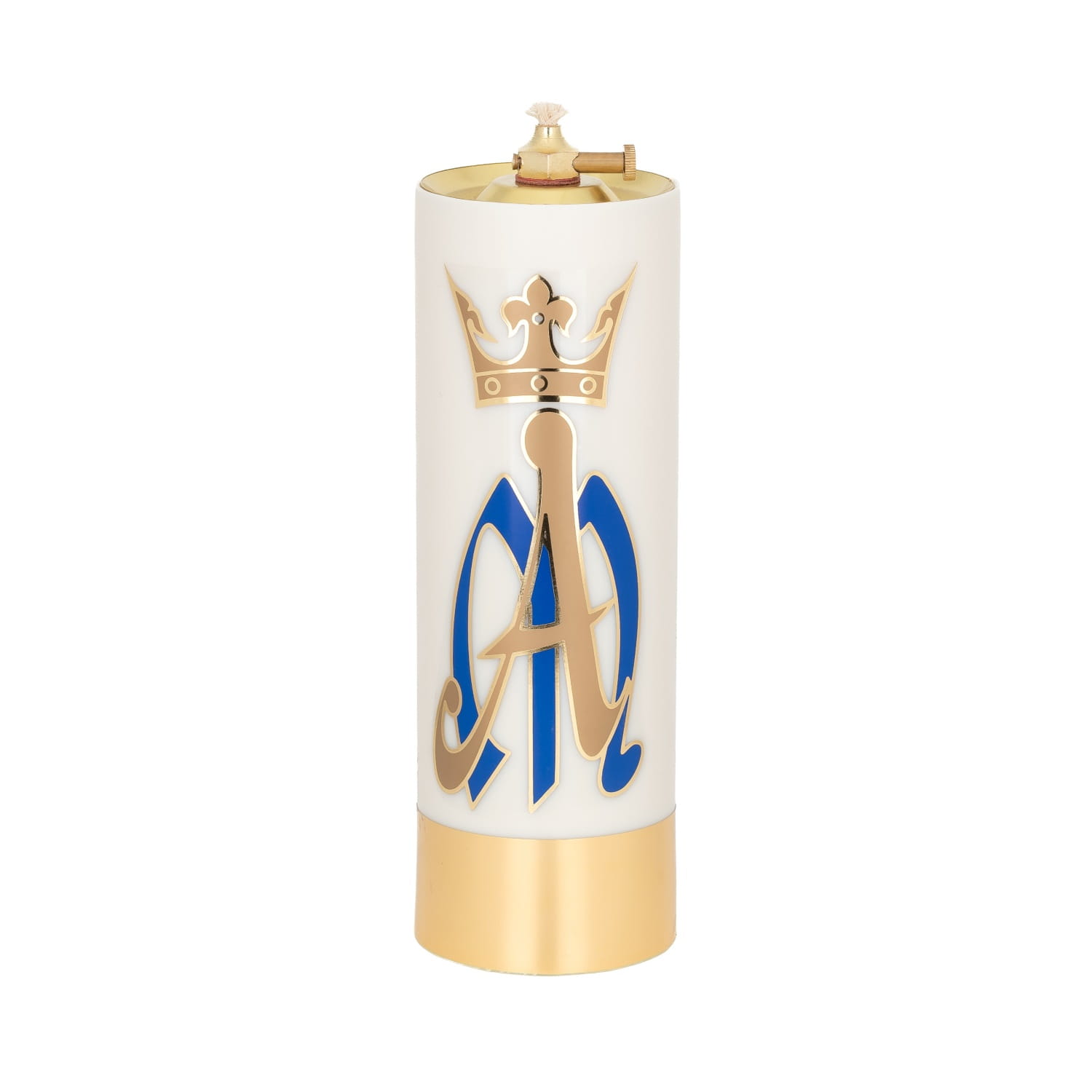 Świeca olejowa ecru z emblematem maryjnym 22 × 7,5 cm - widok produktu