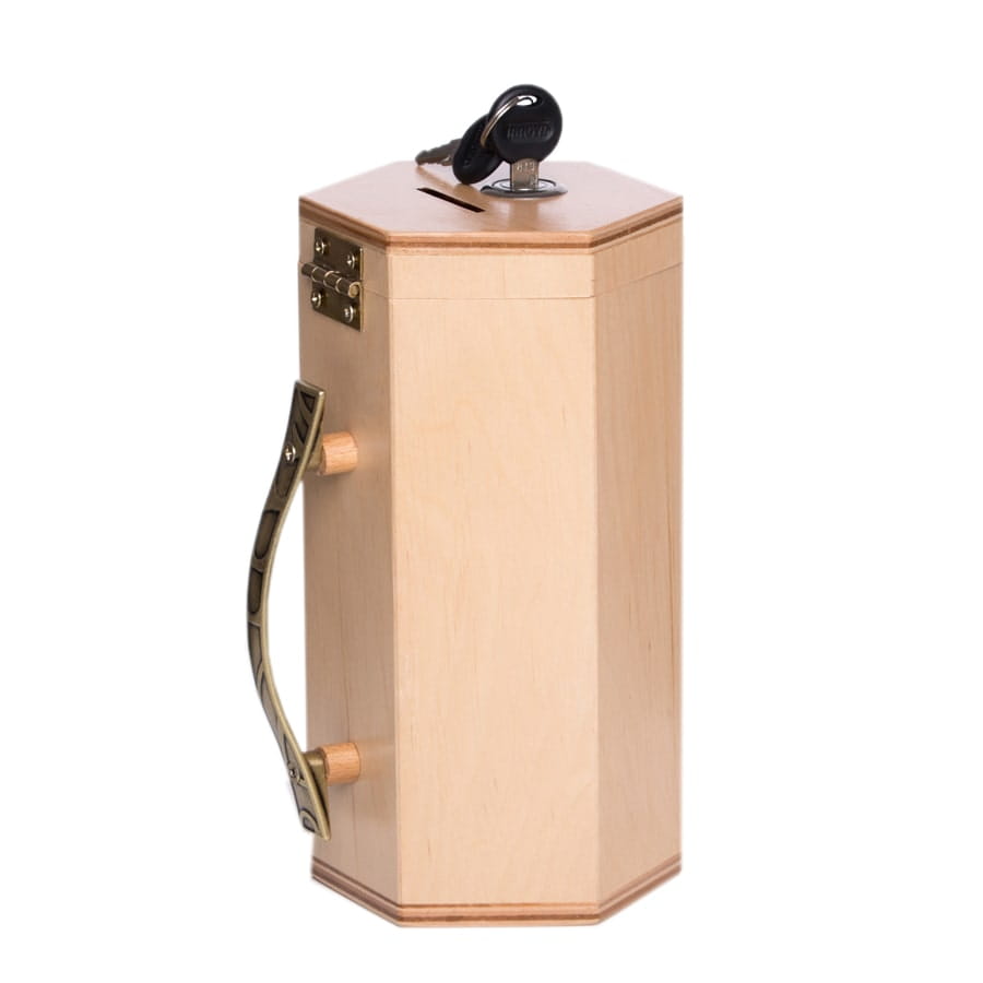 Wooden Donation Box with Key, Light Brown