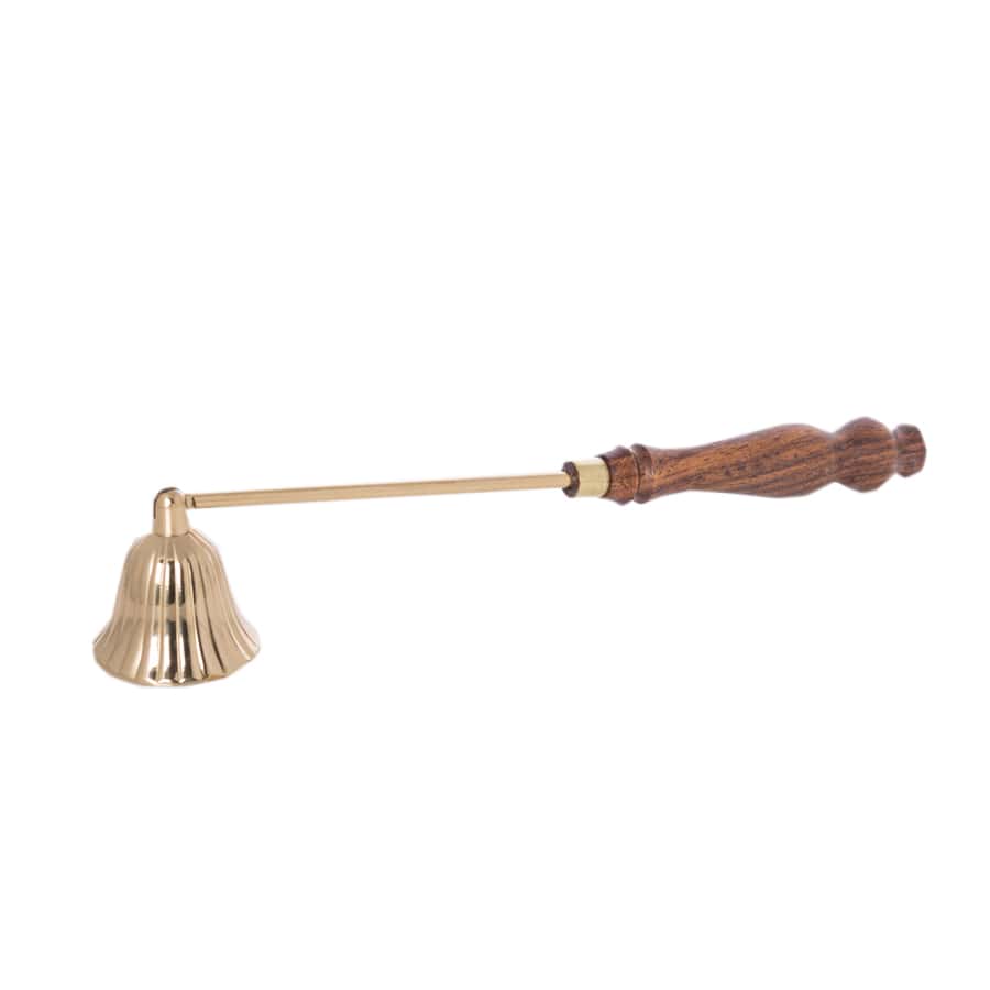 Brass snuffer with wooden handle, 24 cm