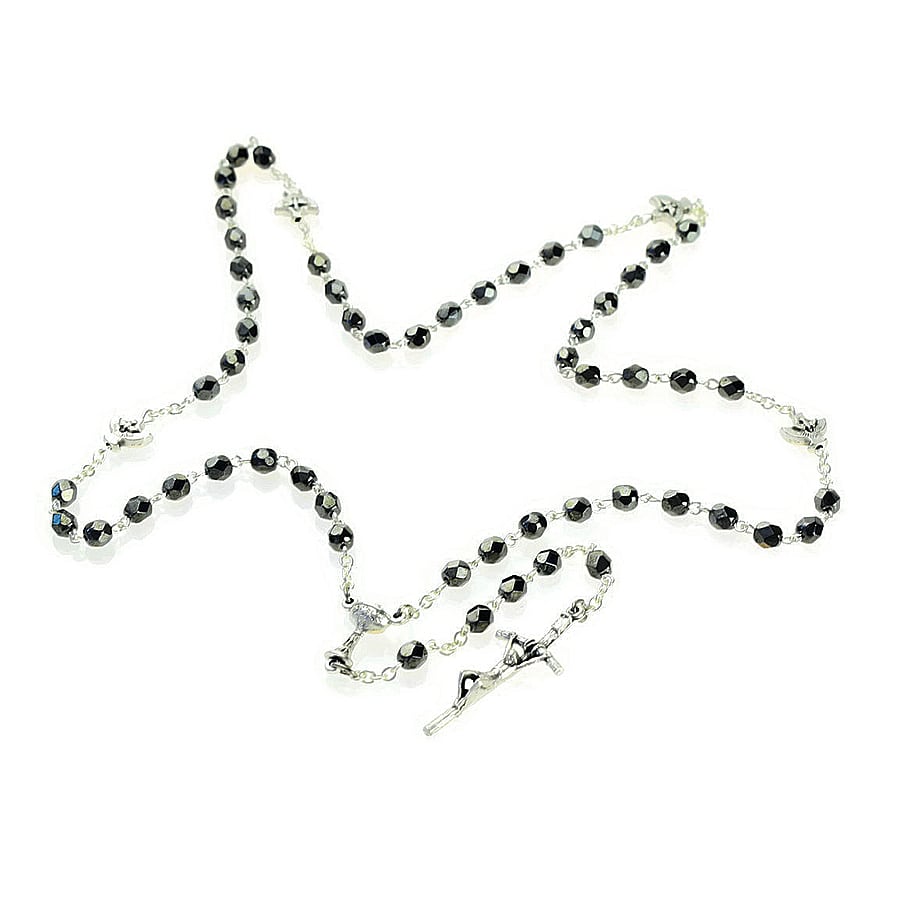 Różaniec hematytowy z Duchem Świętym