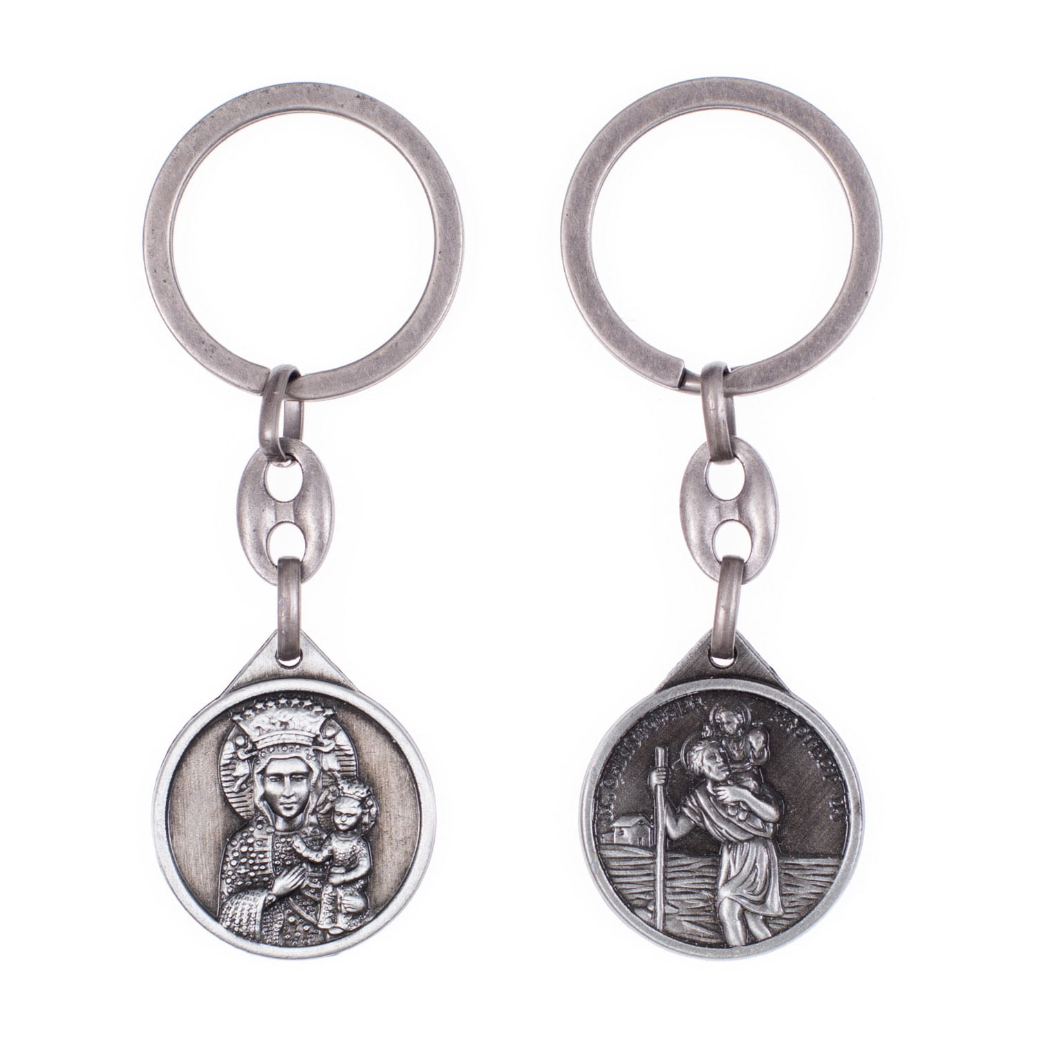 Metalowy brelok ze Św. Krzysztofem i Matką Boską Częstochowską