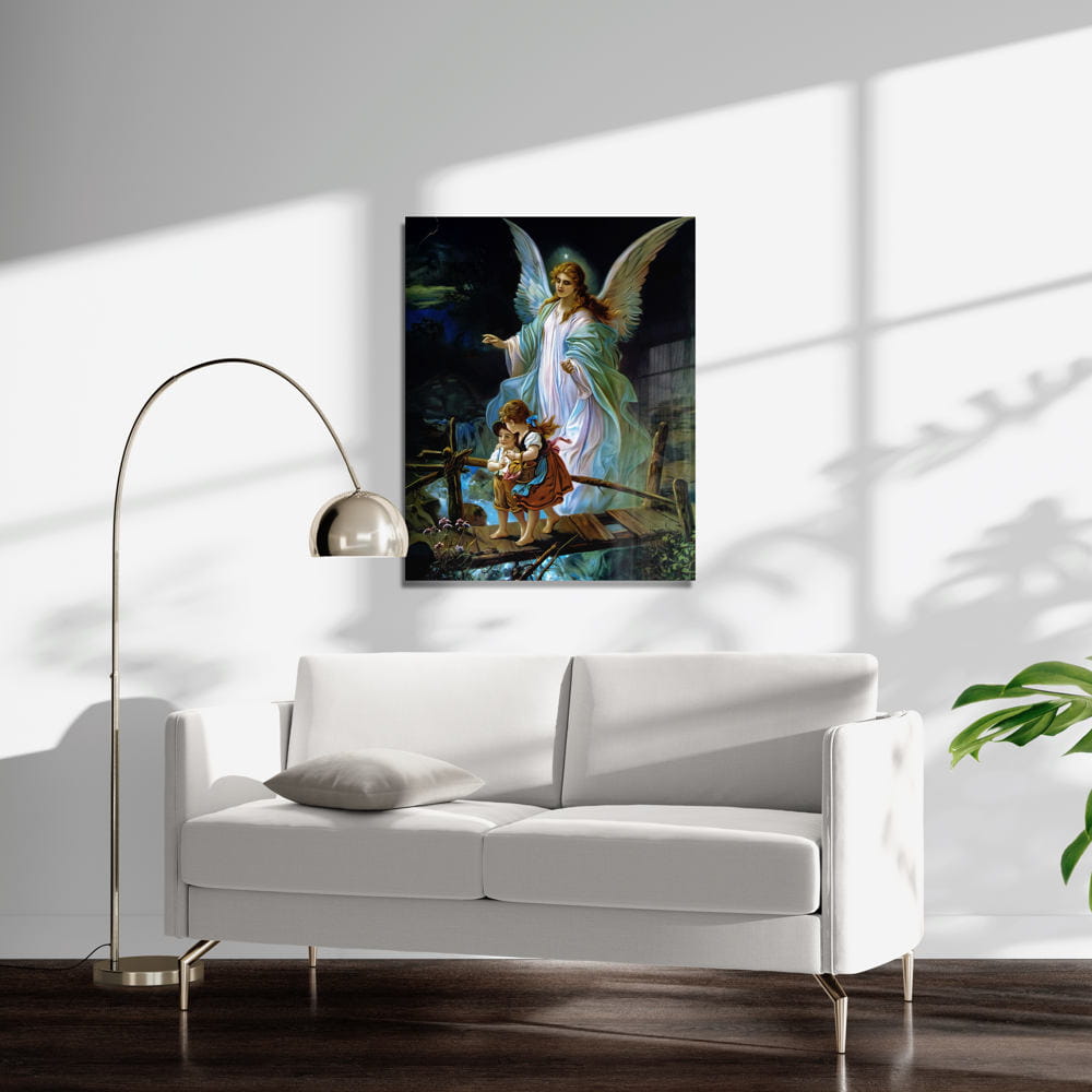 Guardian Angel Children On Bridge W/Border #2 Wall Art Print – 16x20 Unframed
