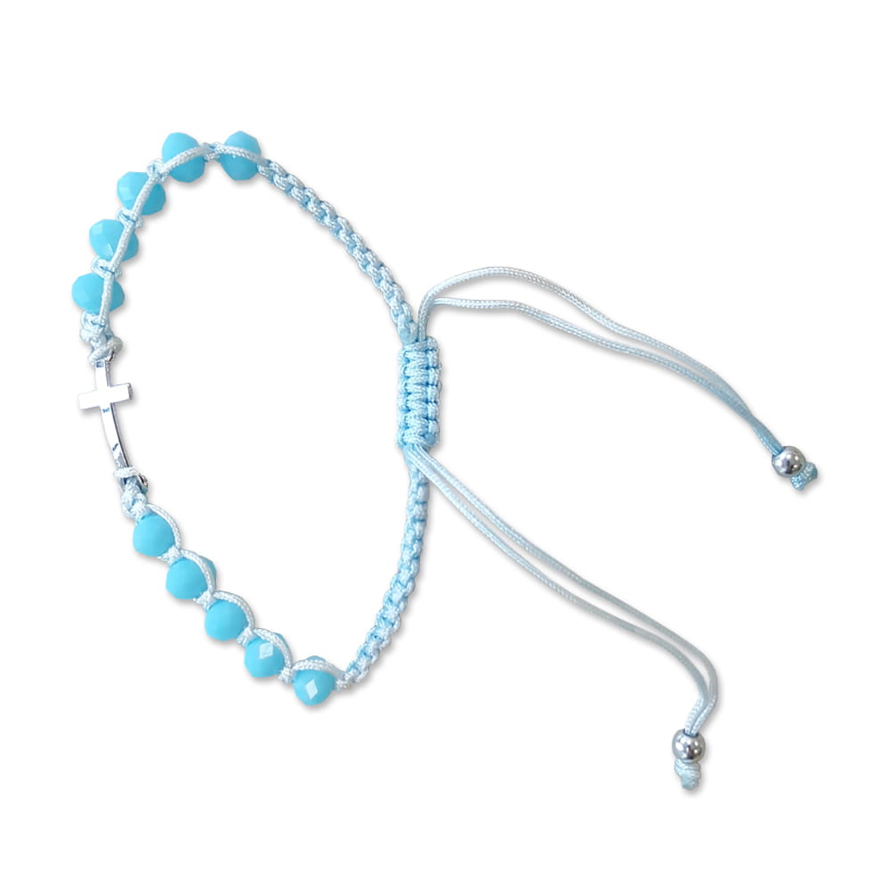 Bransoletka religijna z niebieskich koralików